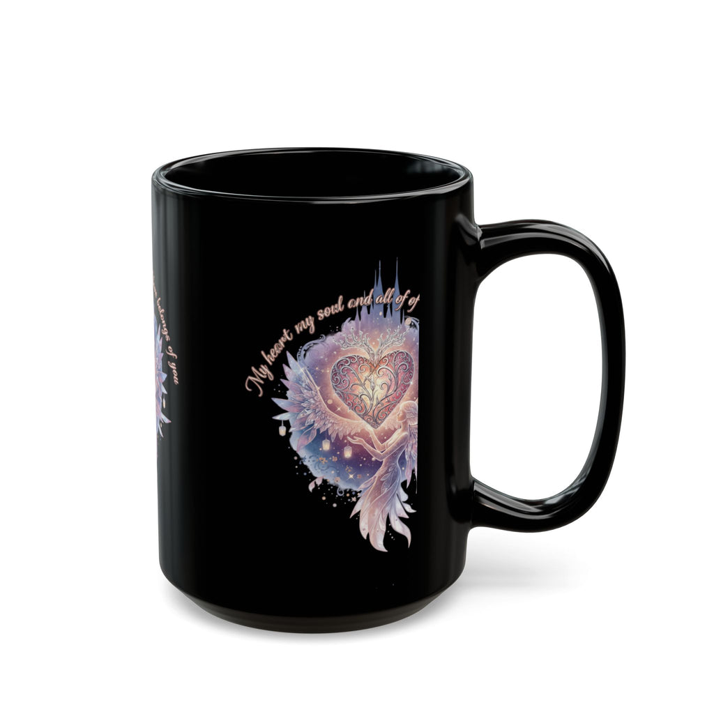 Heart Fairy Art Mug — "Always By Your Side" Romantic Black Coffee Cup