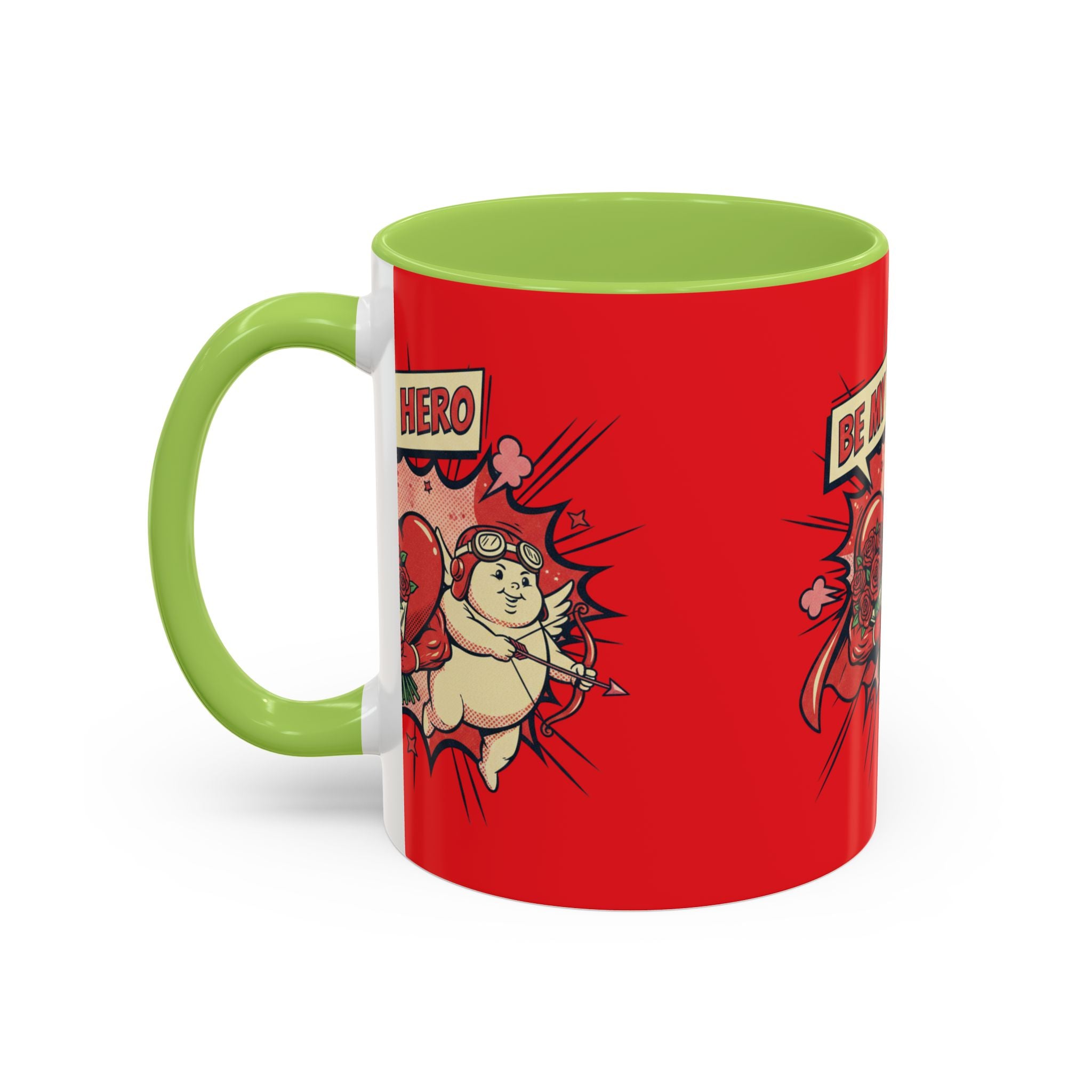 Be My Hero Coffee Mug — Cute Cupid Valentine Accent Mug (11/15oz)