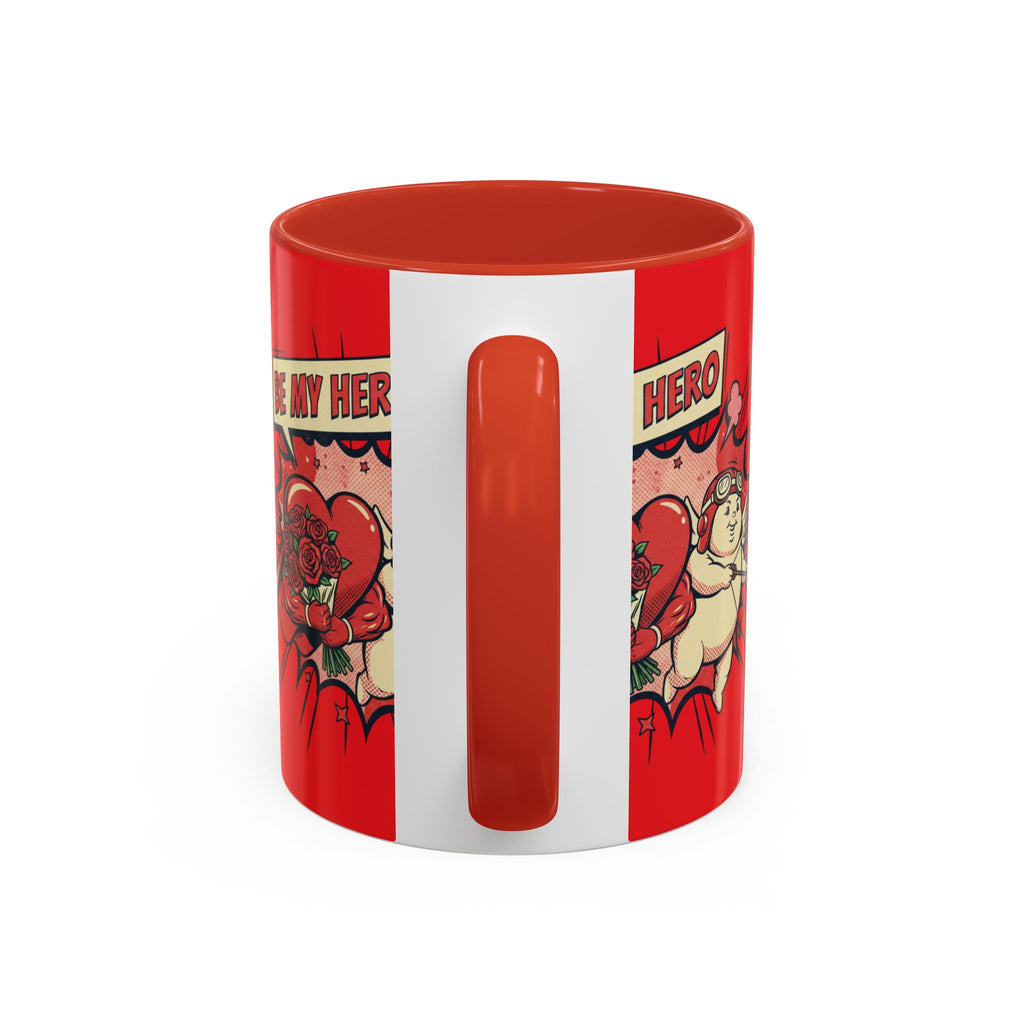 Be My Hero Coffee Mug — Cute Cupid Valentine Accent Mug (11/15oz)
