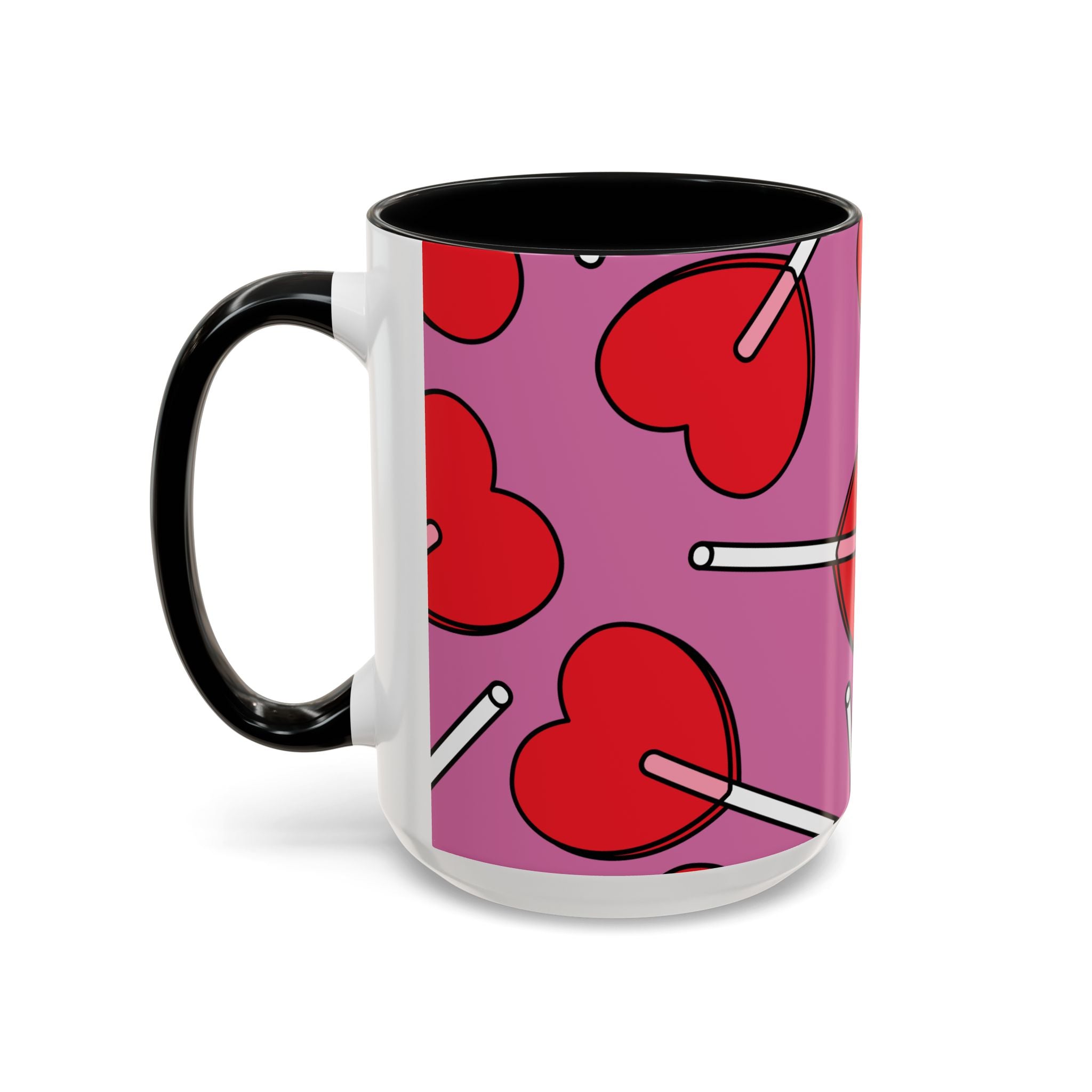 Heart Lollipop Accent Coffee Mug — Cute Valentine Candy Pattern (11/15oz)