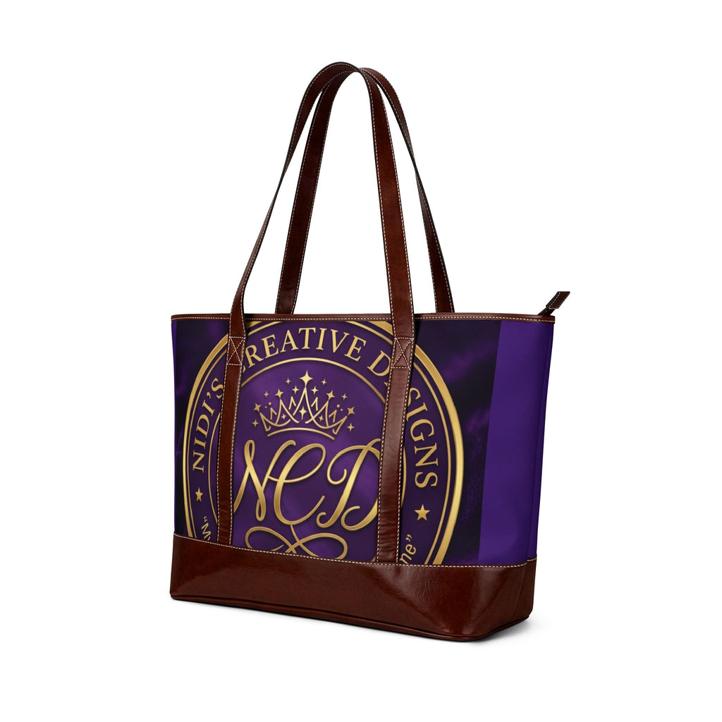 Personalized Purple & Gold Logo Tote Handbag – Custom Monogram Crown Design