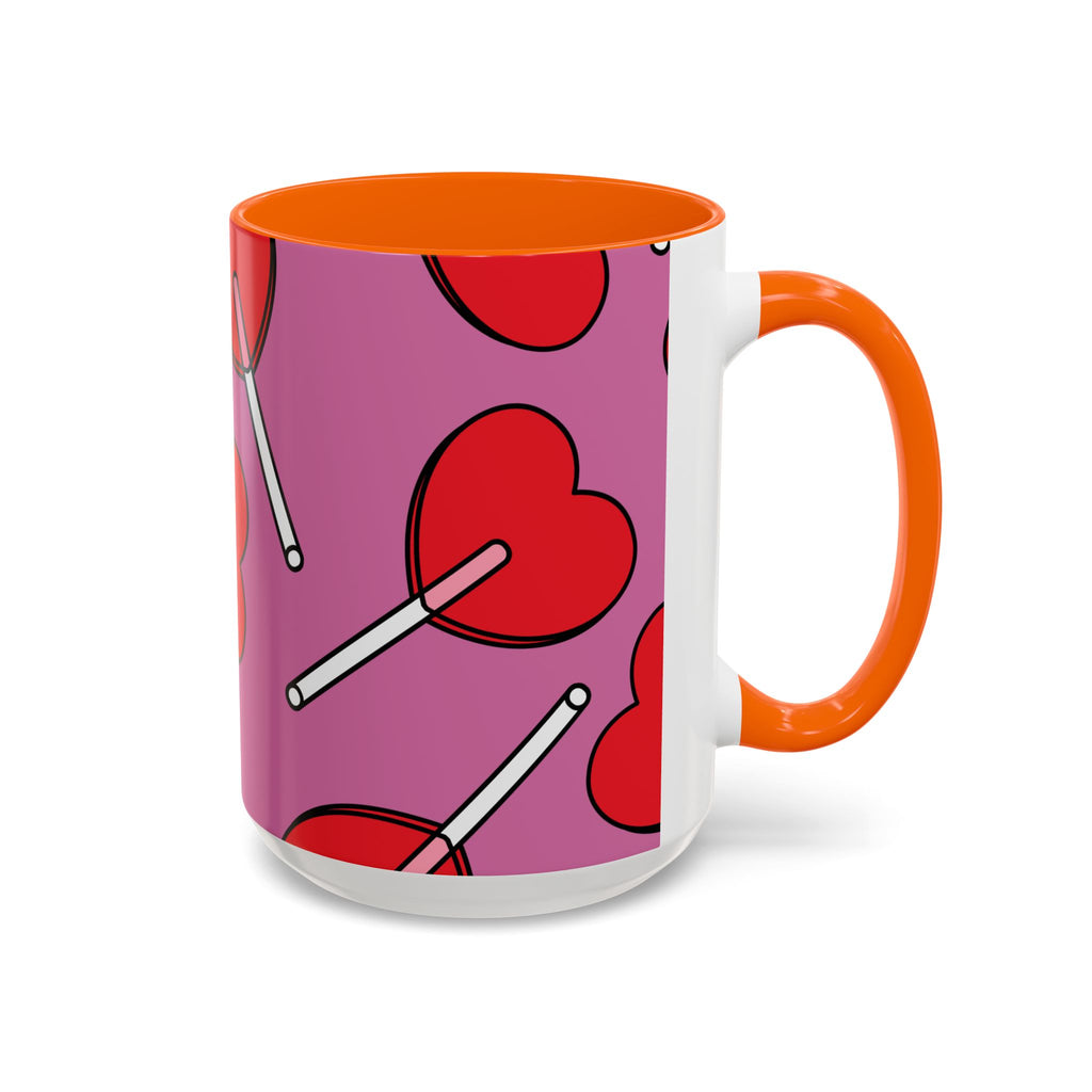 Heart Lollipop Accent Coffee Mug — Cute Valentine Candy Pattern (11/15oz)