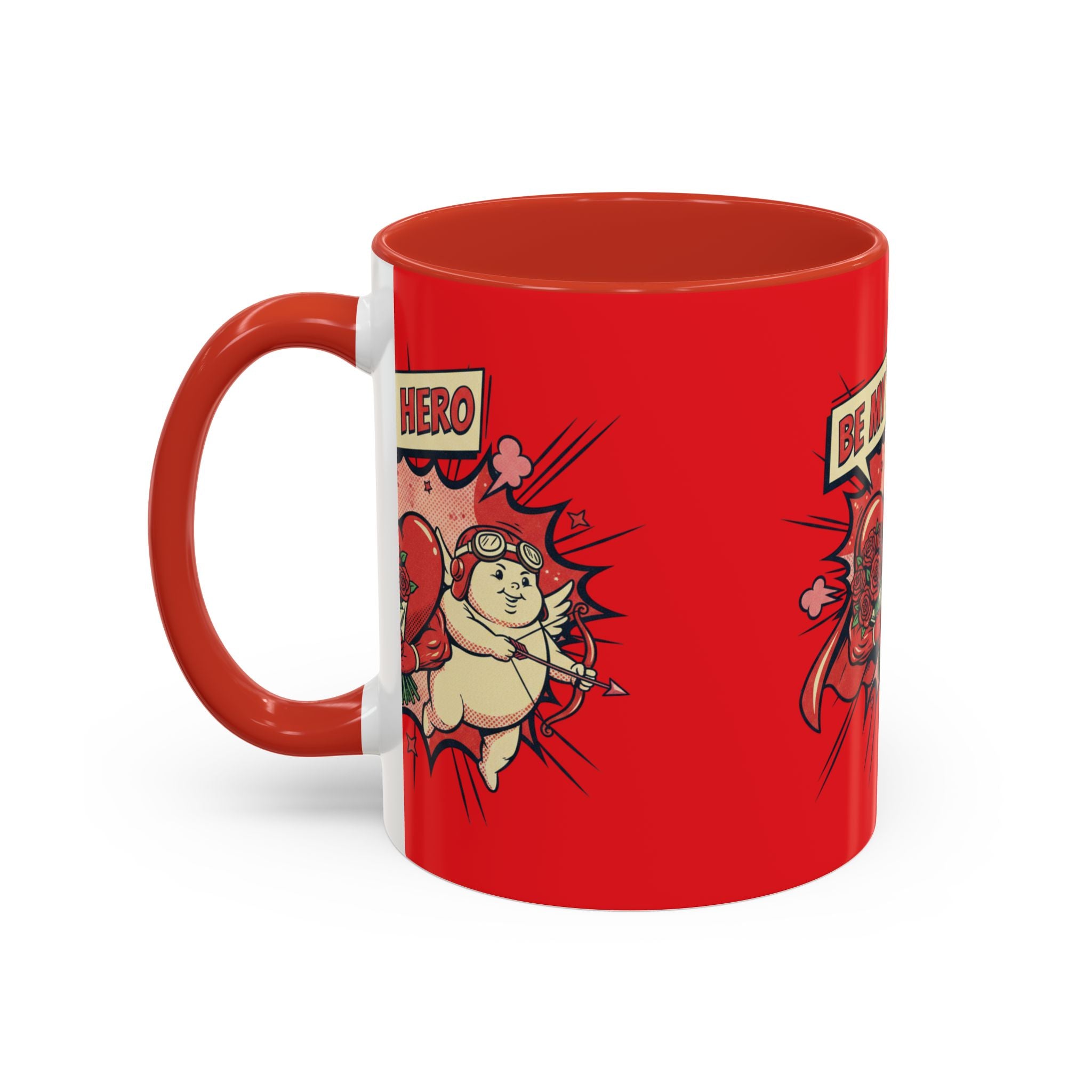 Be My Hero Coffee Mug — Cute Cupid Valentine Accent Mug (11/15oz)