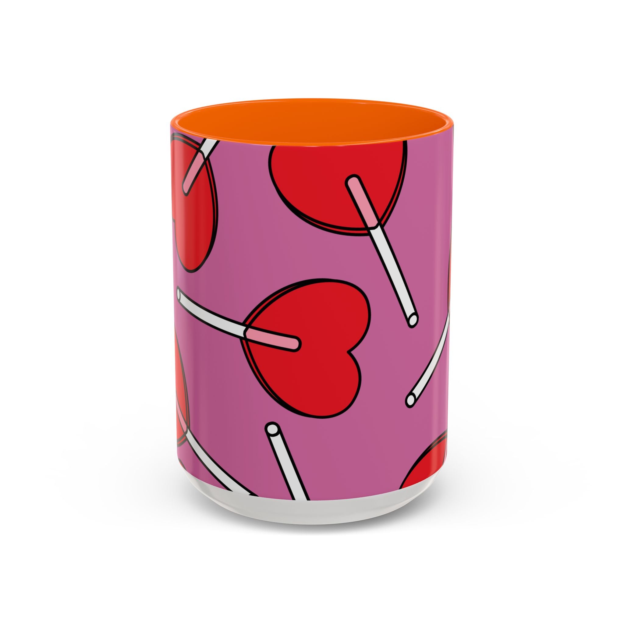 Heart Lollipop Accent Coffee Mug — Cute Valentine Candy Pattern (11/15oz)