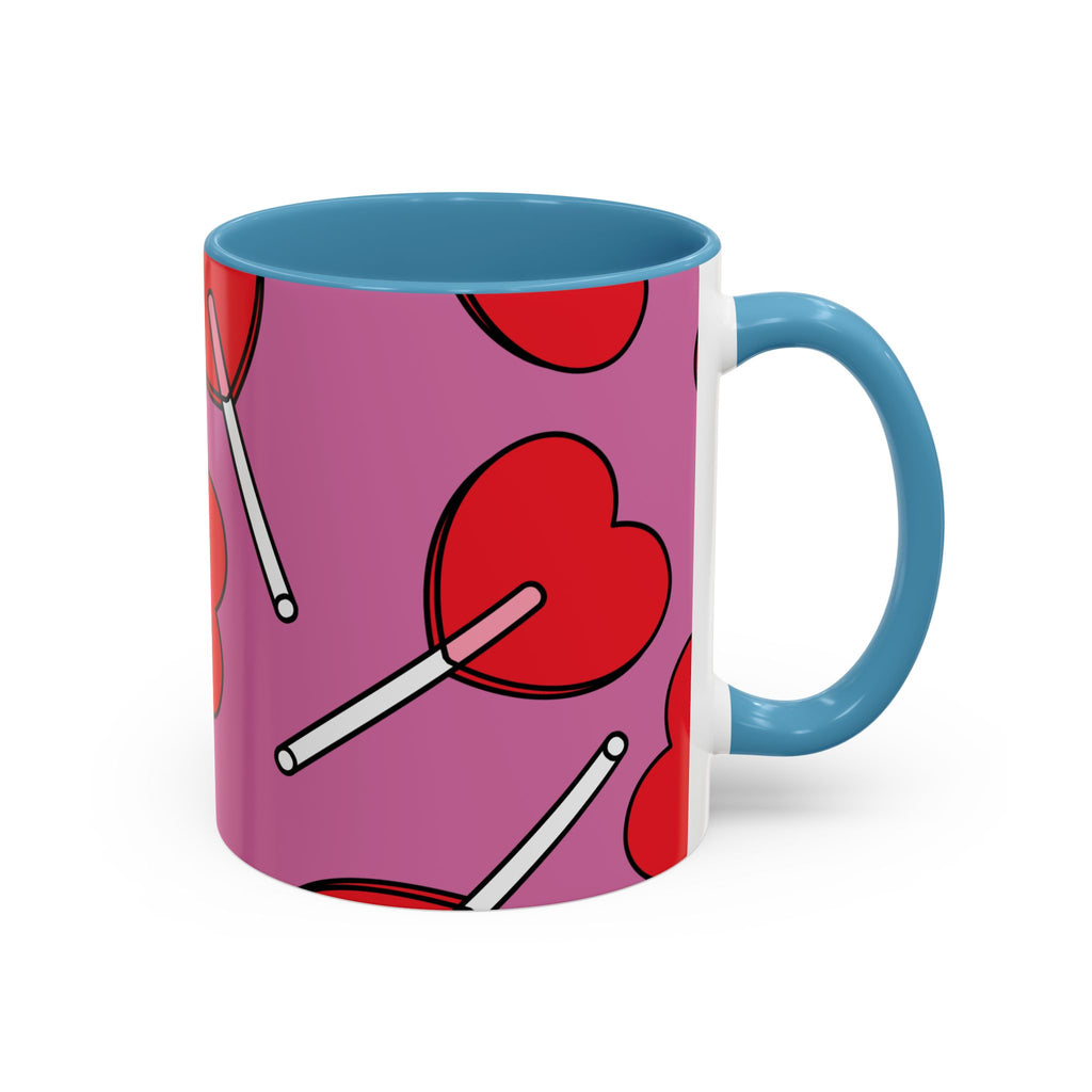 Heart Lollipop Accent Coffee Mug — Cute Valentine Candy Pattern (11/15oz)