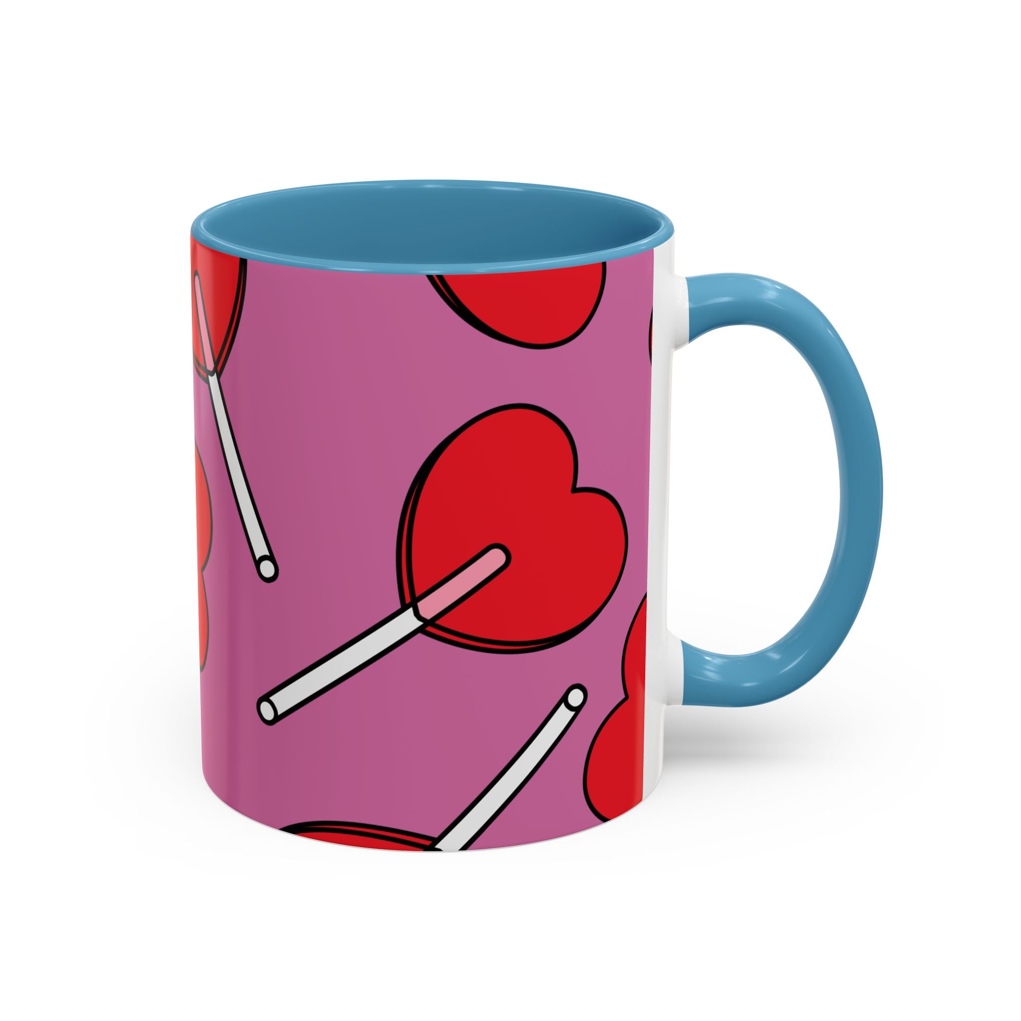 Heart Lollipop Accent Coffee Mug — Cute Valentine Candy Pattern (11/15oz)