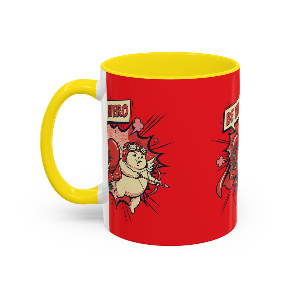Be My Hero Coffee Mug — Cute Cupid Valentine Accent Mug (11/15oz)