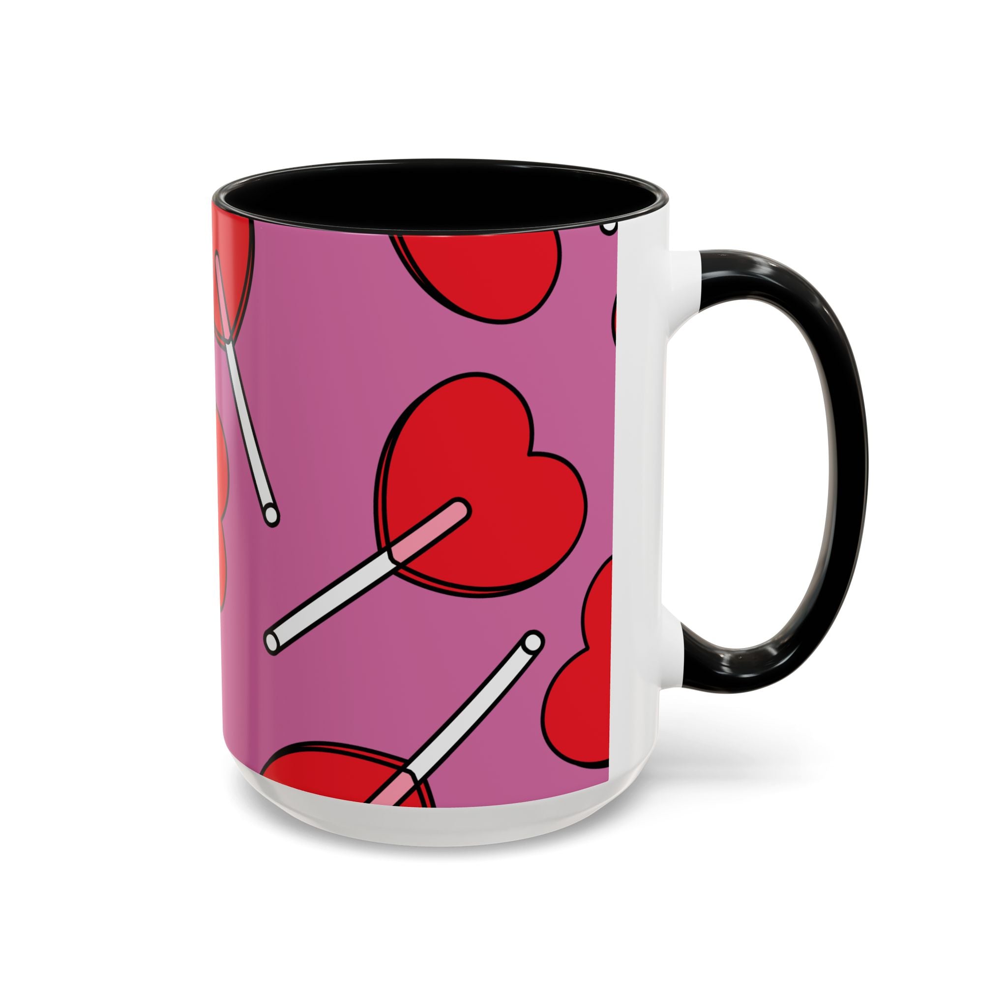Heart Lollipop Accent Coffee Mug — Cute Valentine Candy Pattern (11/15oz)