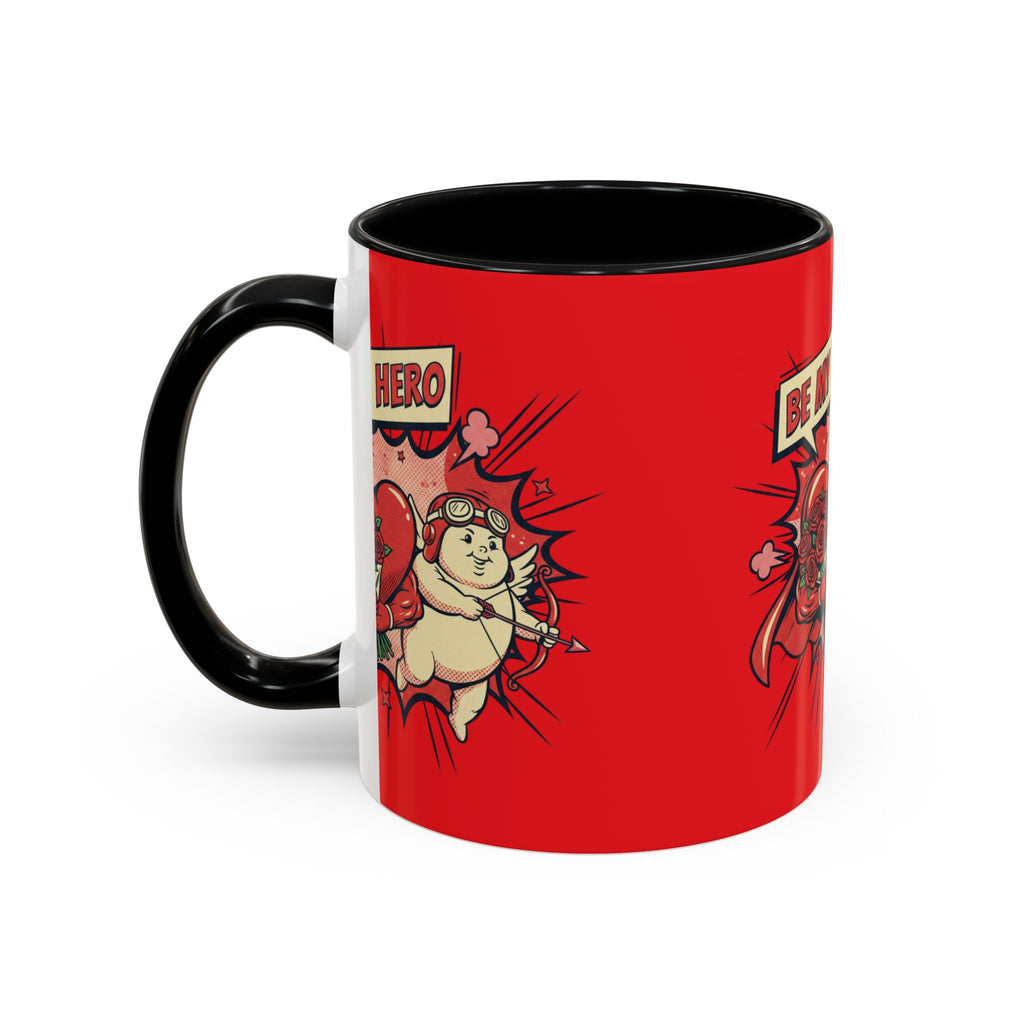 Be My Hero Coffee Mug — Cute Cupid Valentine Accent Mug (11/15oz)