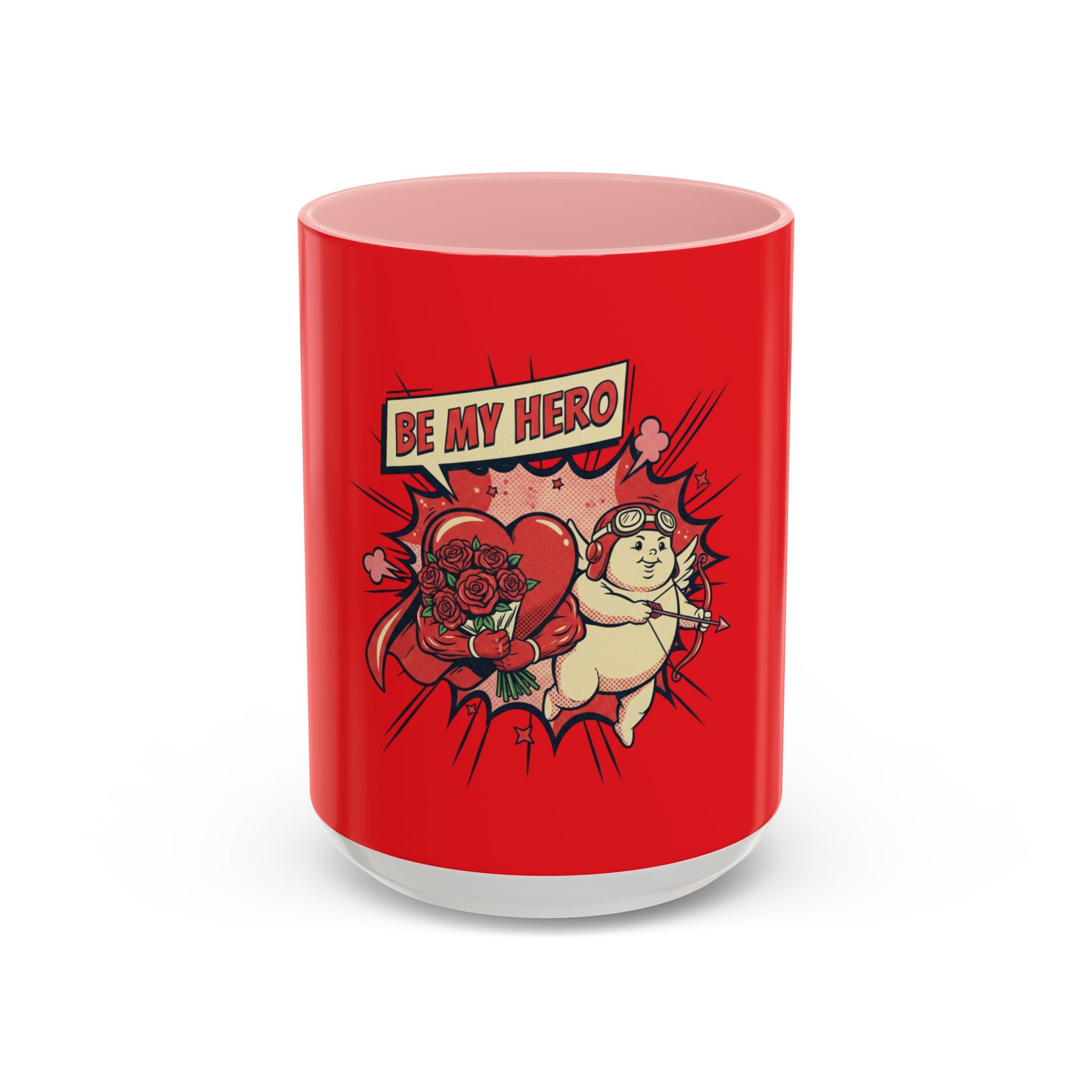 Be My Hero Coffee Mug — Cute Cupid Valentine Accent Mug (11/15oz)