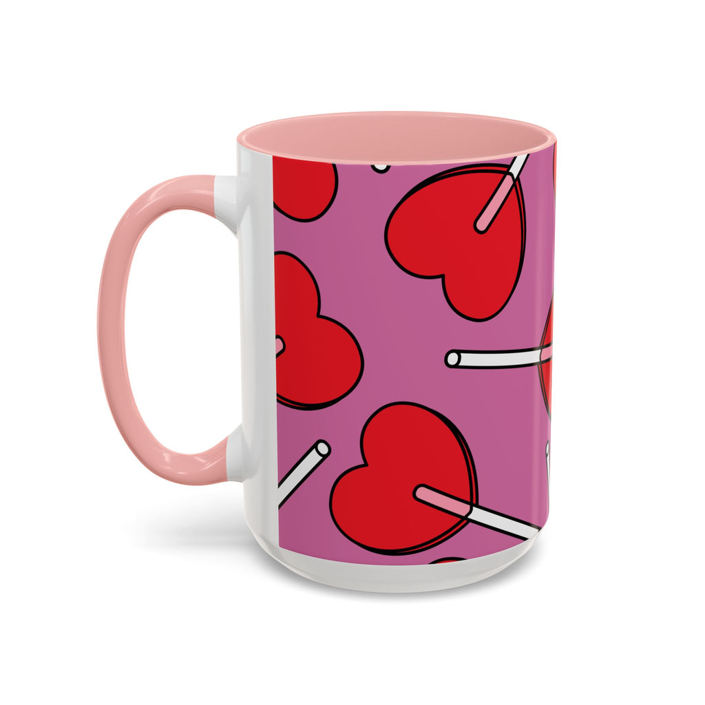 Heart Lollipop Accent Coffee Mug — Cute Valentine Candy Pattern (11/15oz)