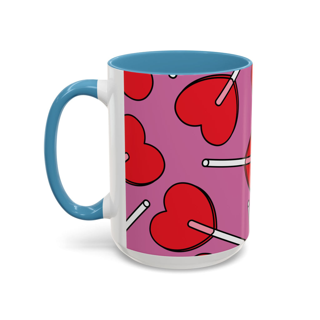 Heart Lollipop Accent Coffee Mug — Cute Valentine Candy Pattern (11/15oz)