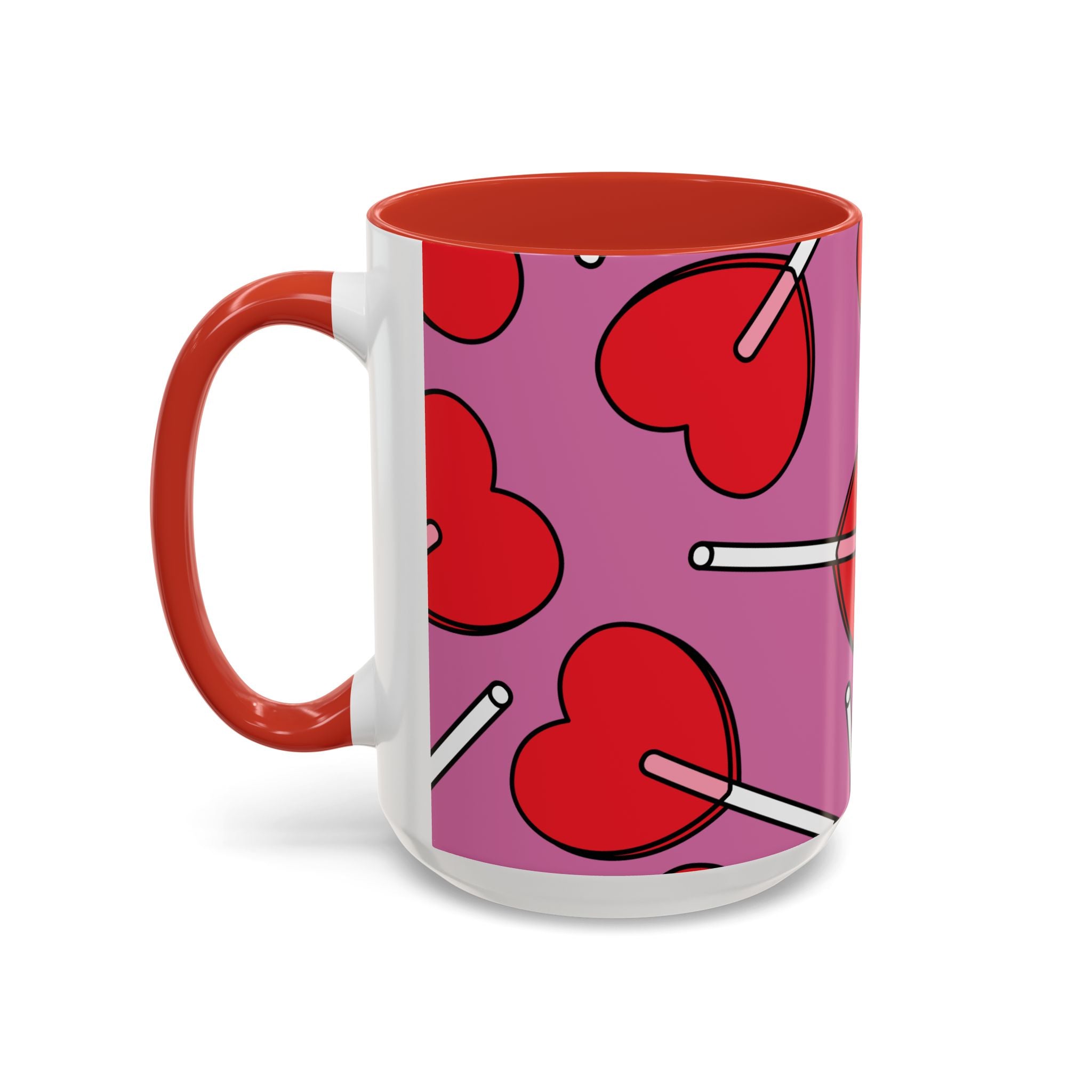 Heart Lollipop Accent Coffee Mug — Cute Valentine Candy Pattern (11/15oz)