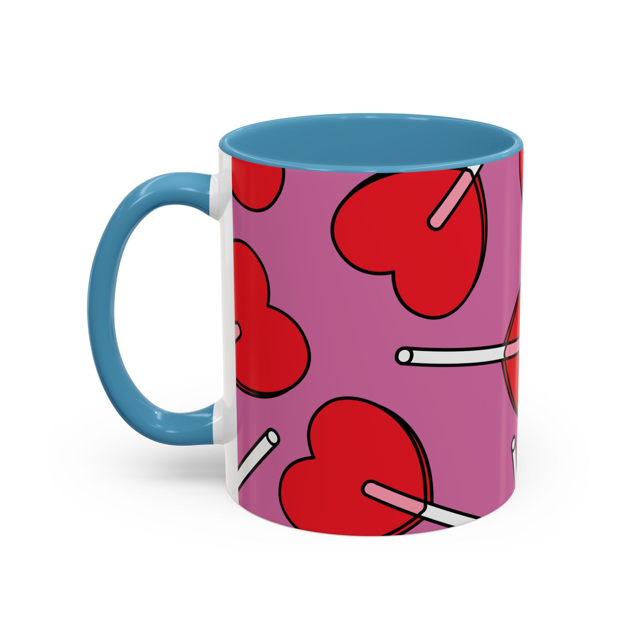 Heart Lollipop Accent Coffee Mug — Cute Valentine Candy Pattern (11/15oz)