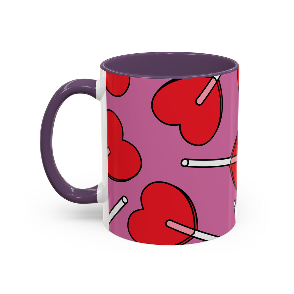 Heart Lollipop Accent Coffee Mug — Cute Valentine Candy Pattern (11/15oz)