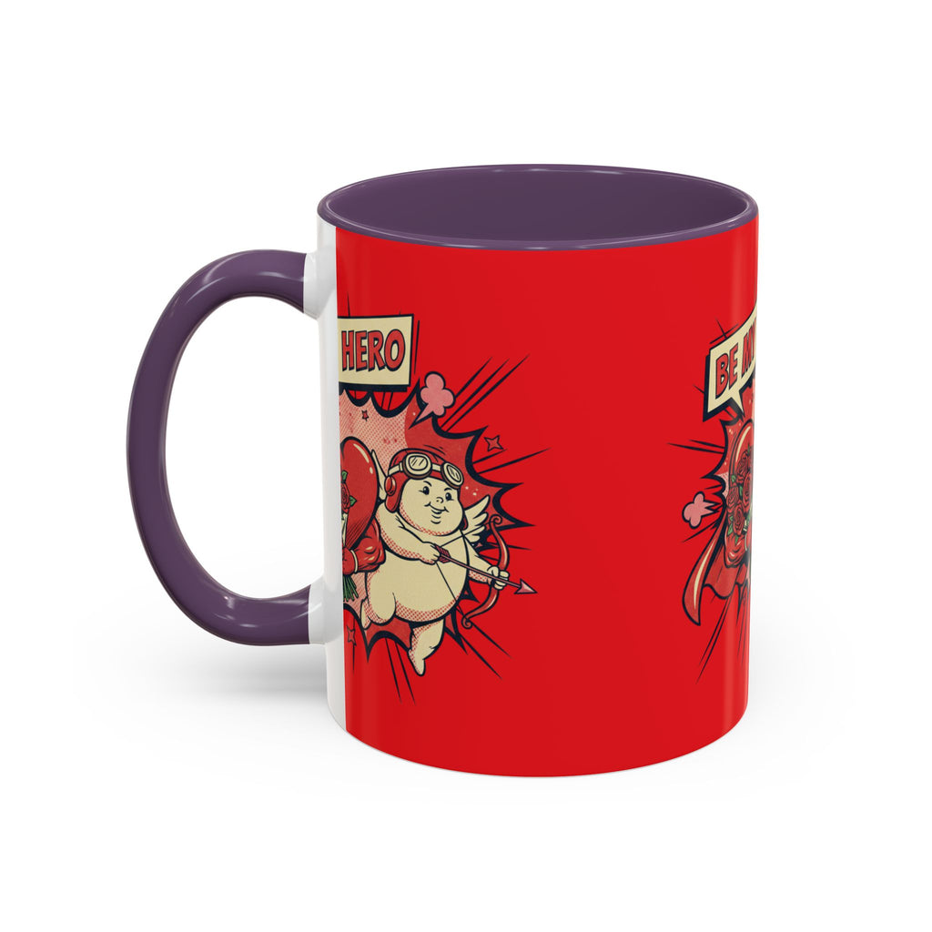 Be My Hero Coffee Mug — Cute Cupid Valentine Accent Mug (11/15oz)