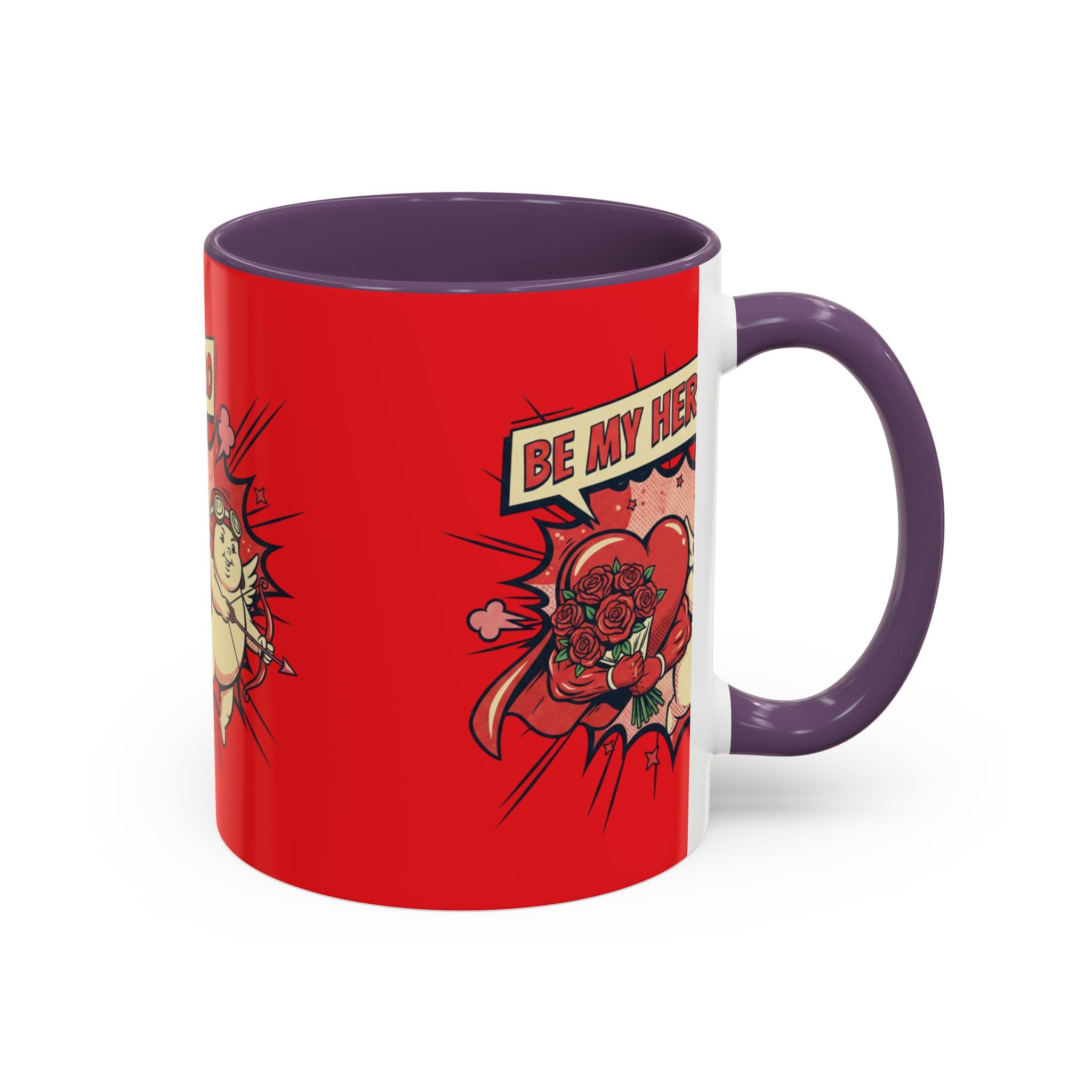 Be My Hero Coffee Mug — Cute Cupid Valentine Accent Mug (11/15oz)