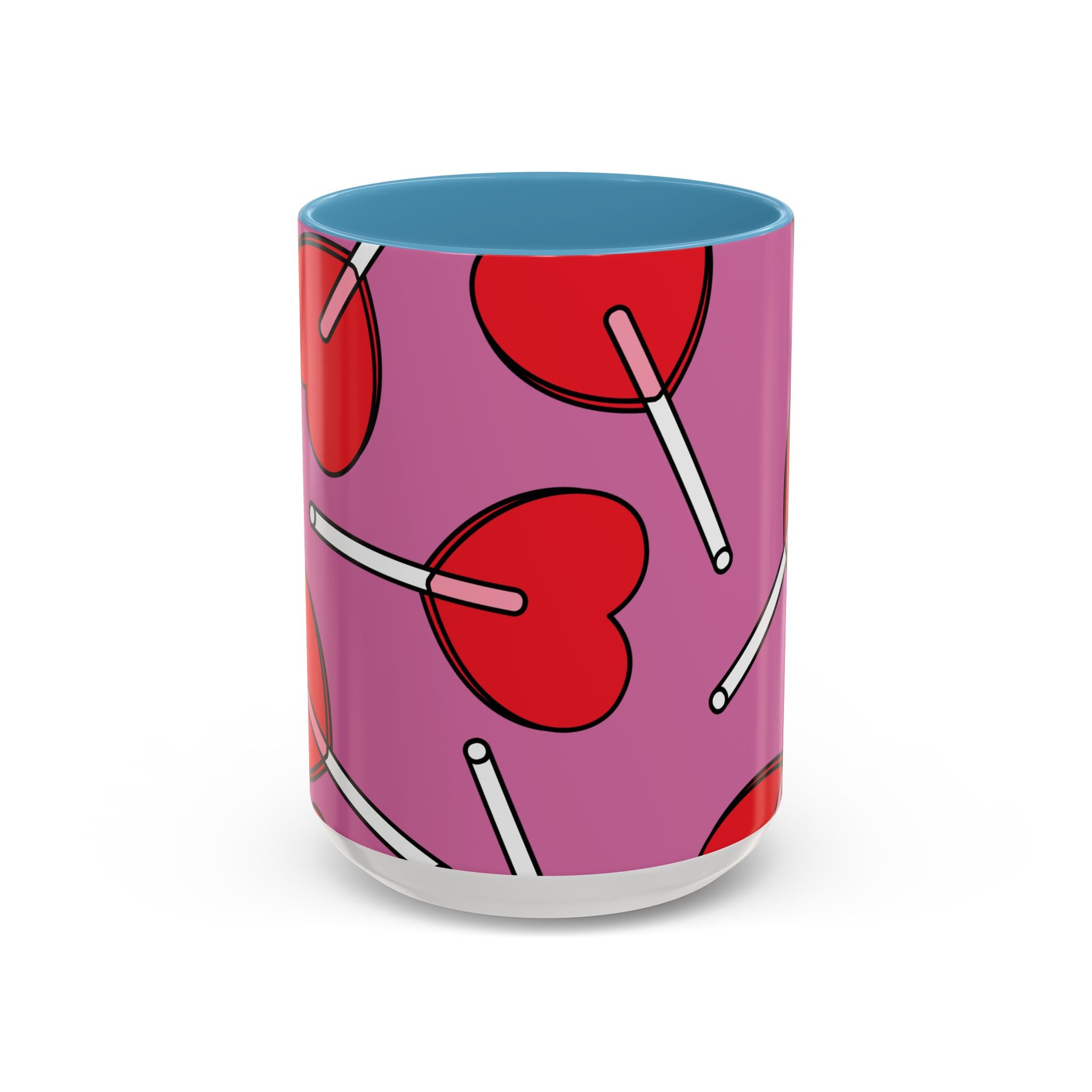 Heart Lollipop Accent Coffee Mug — Cute Valentine Candy Pattern (11/15oz)