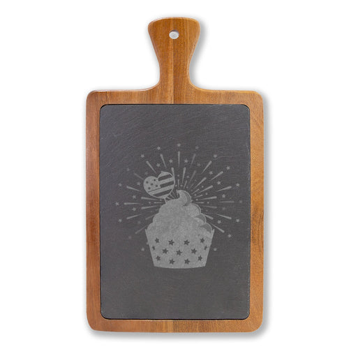Engraved Bamboo Charcuterie Board with Slate - Cupcake Design Cheese Serving Set