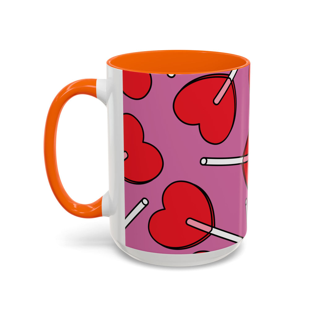 Heart Lollipop Accent Coffee Mug — Cute Valentine Candy Pattern (11/15oz)