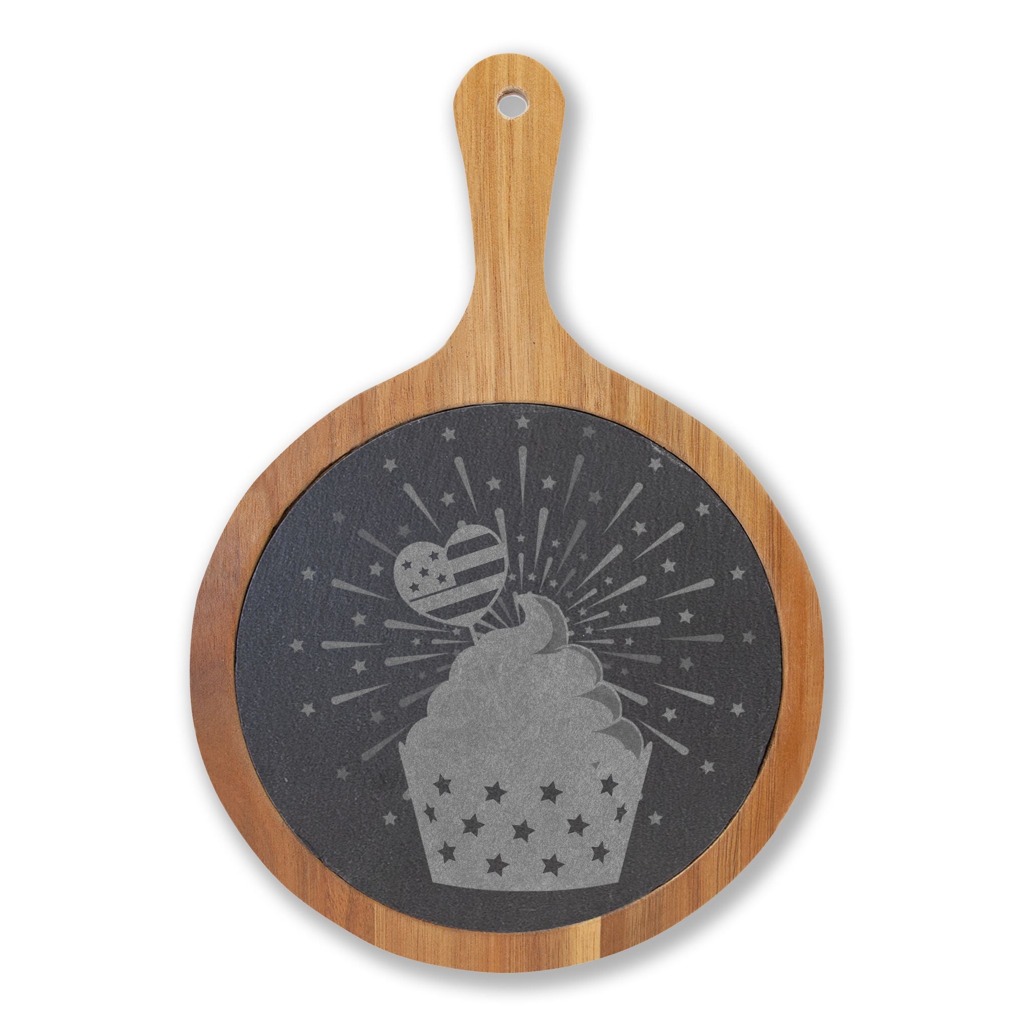 Engraved Bamboo Charcuterie Board with Slate - Cupcake Design Cheese Serving Set
