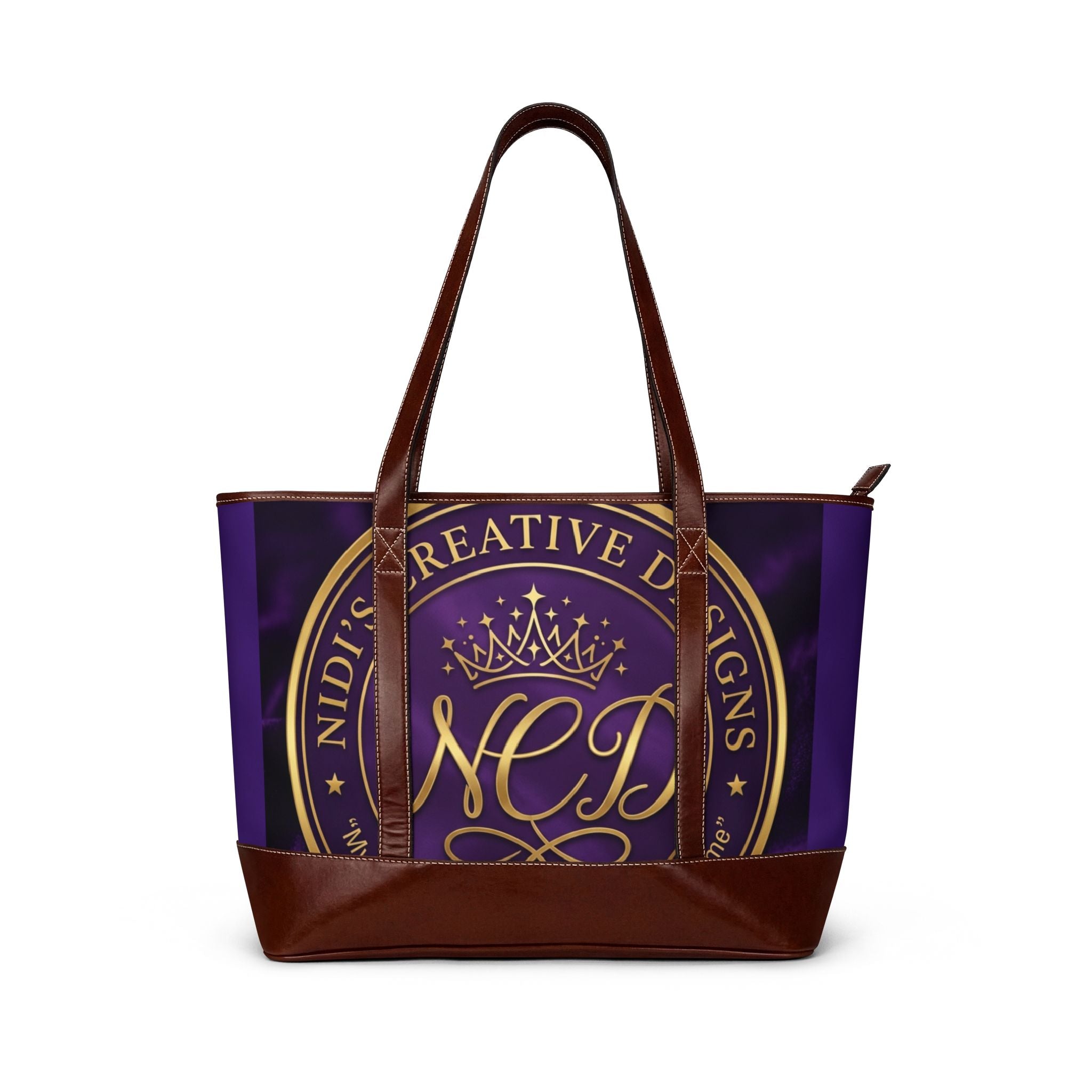 Personalized Purple & Gold Logo Tote Handbag – Custom Monogram Crown Design