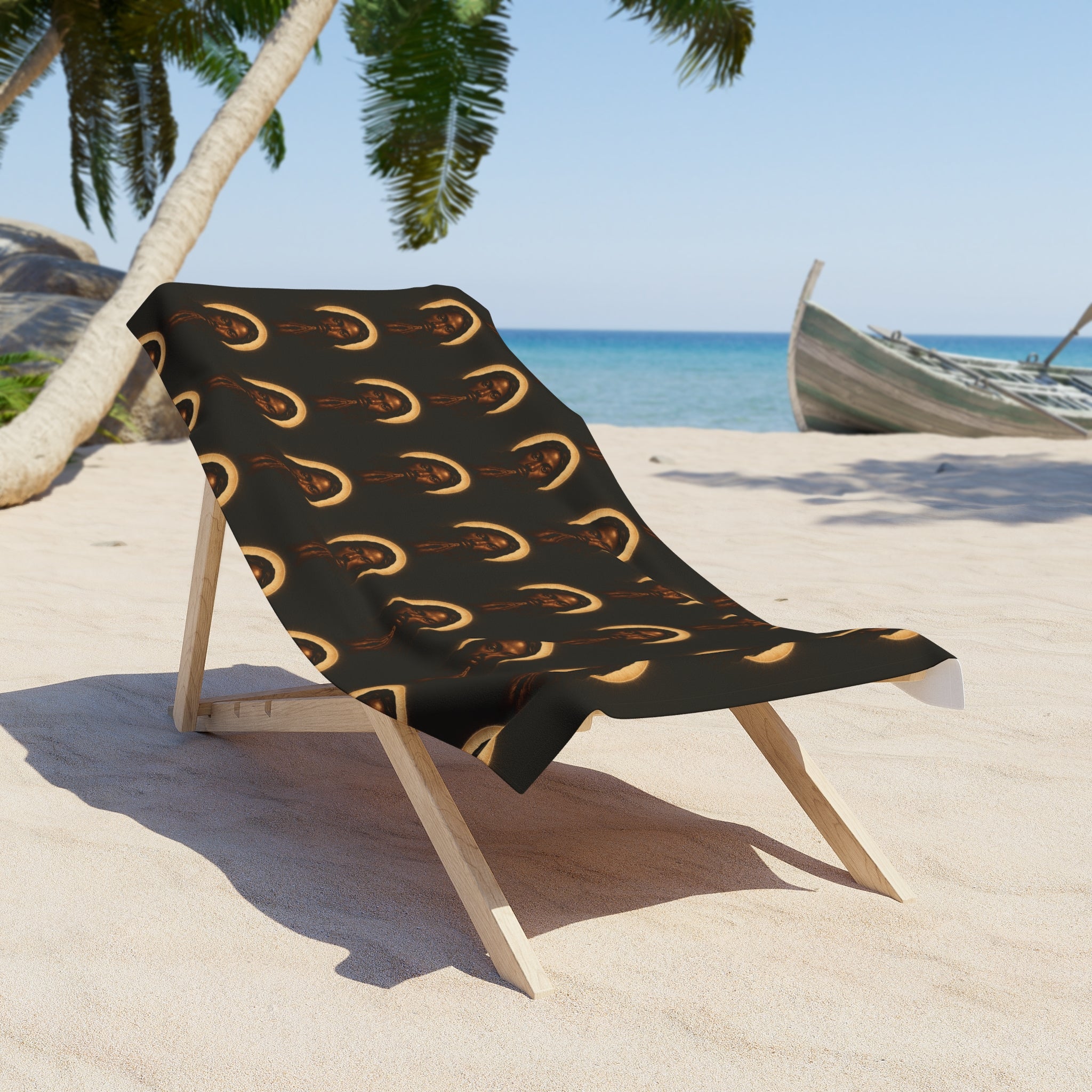 Sacred Halo Pattern Beach Towel — Vintage Religious Icon Repeat Design