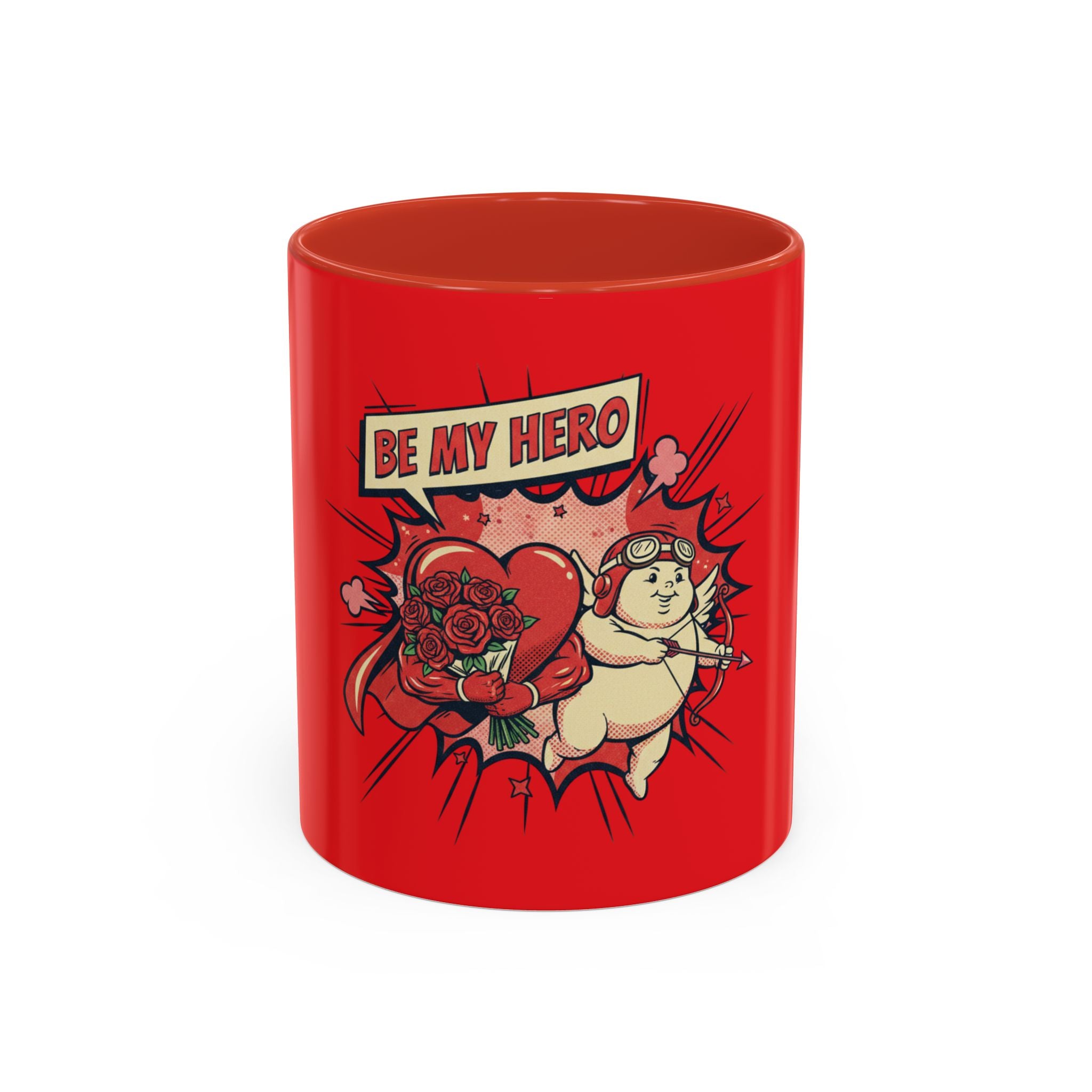 Be My Hero Coffee Mug — Cute Cupid Valentine Accent Mug (11/15oz)