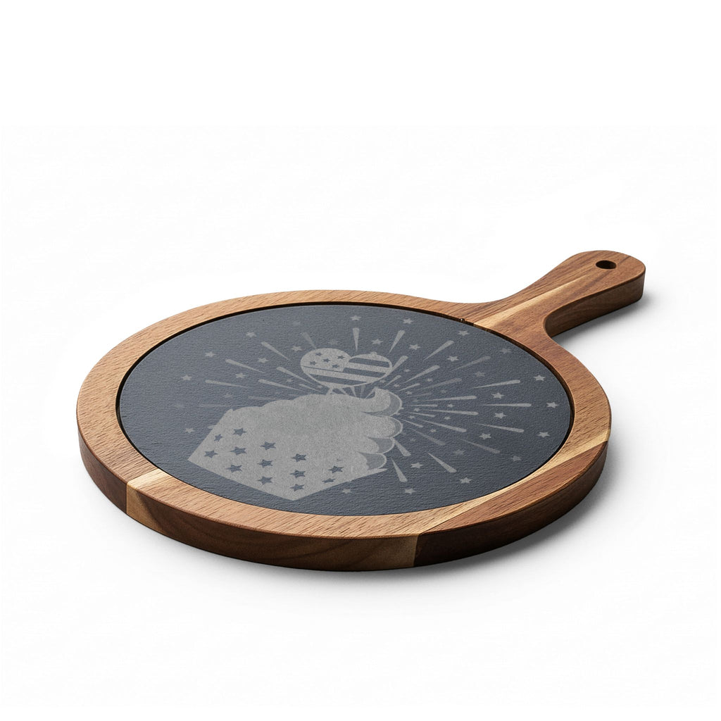 Engraved Bamboo Charcuterie Board with Slate - Cupcake Design Cheese Serving Set