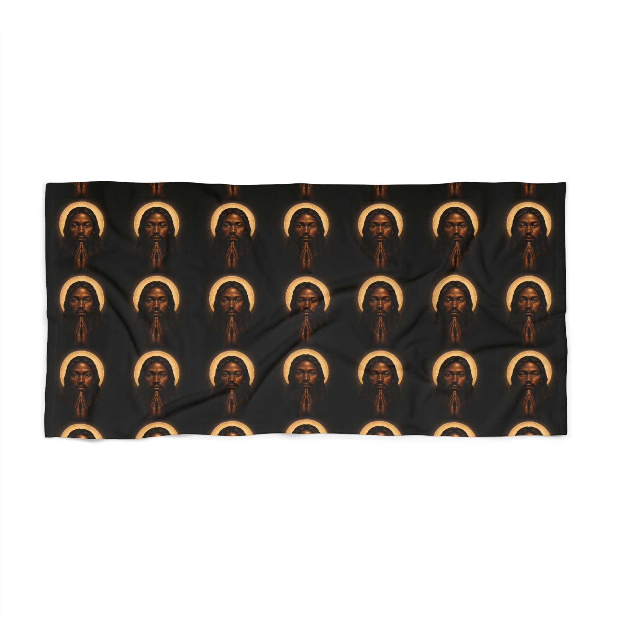 Sacred Halo Pattern Beach Towel — Vintage Religious Icon Repeat Design