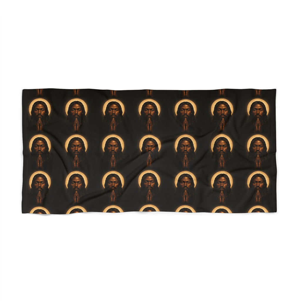 Sacred Halo Pattern Beach Towel — Vintage Religious Icon Repeat Design