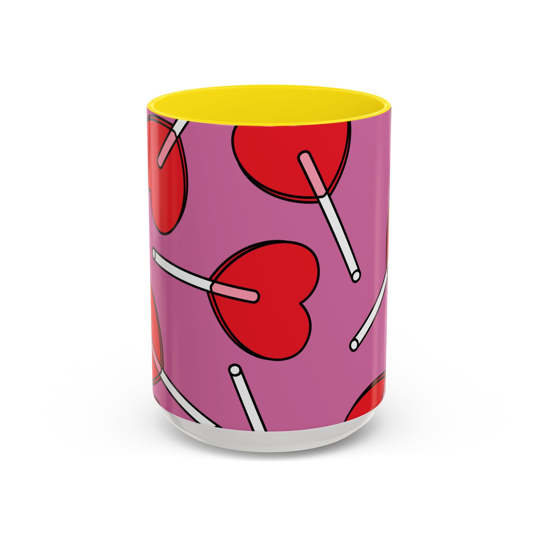Heart Lollipop Accent Coffee Mug — Cute Valentine Candy Pattern (11/15oz)