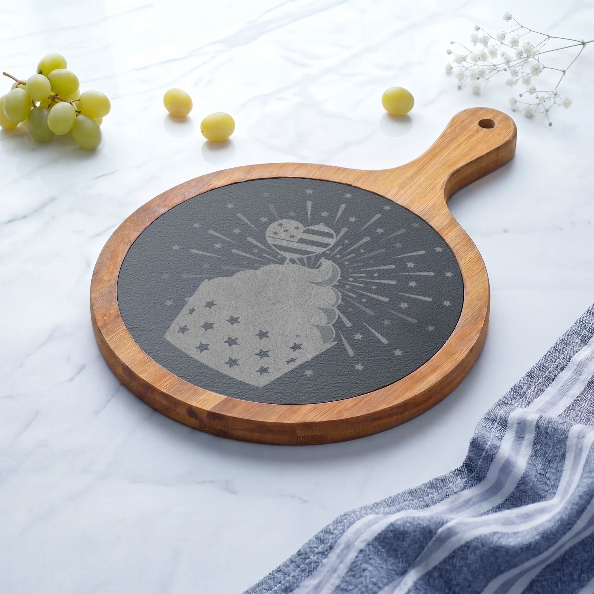 Engraved Bamboo Charcuterie Board with Slate - Cupcake Design Cheese Serving Set