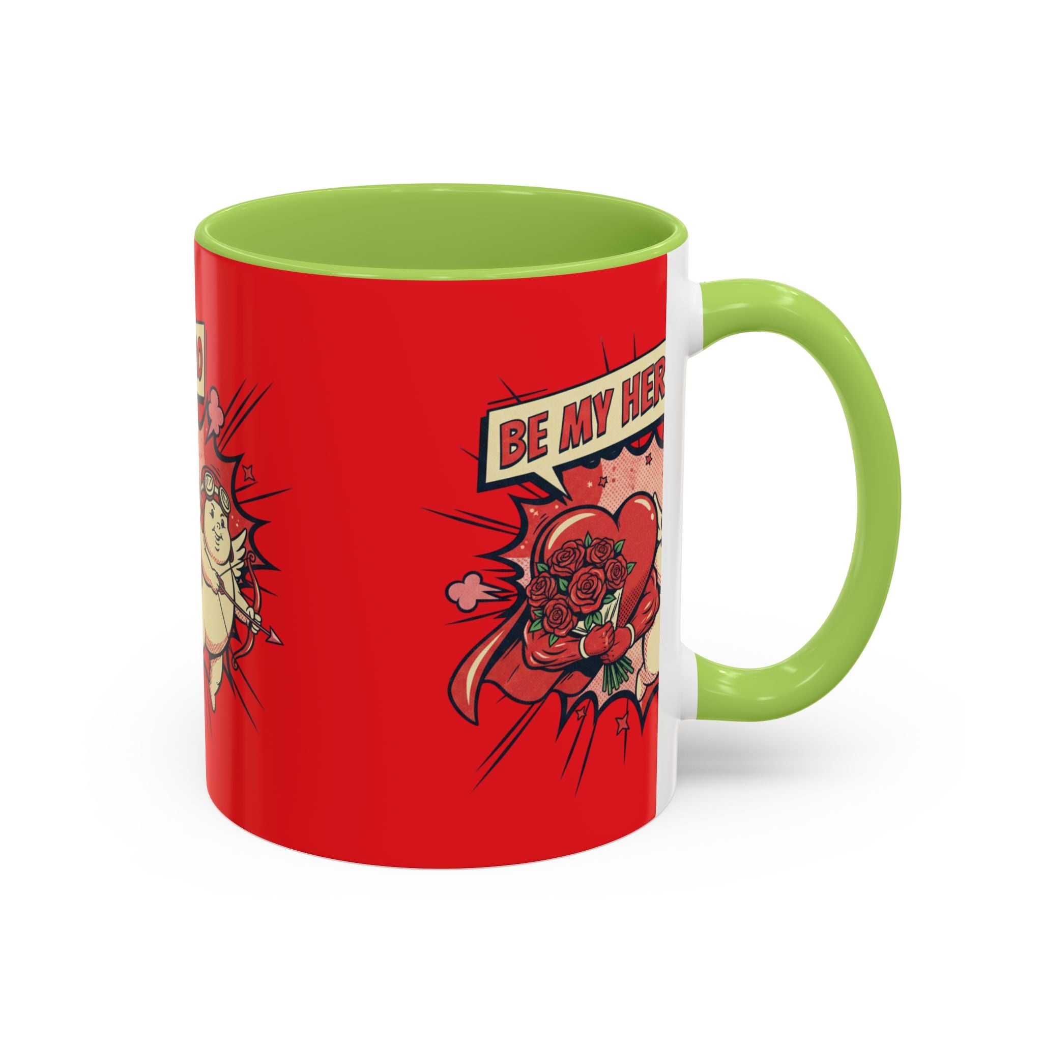 Be My Hero Coffee Mug — Cute Cupid Valentine Accent Mug (11/15oz)