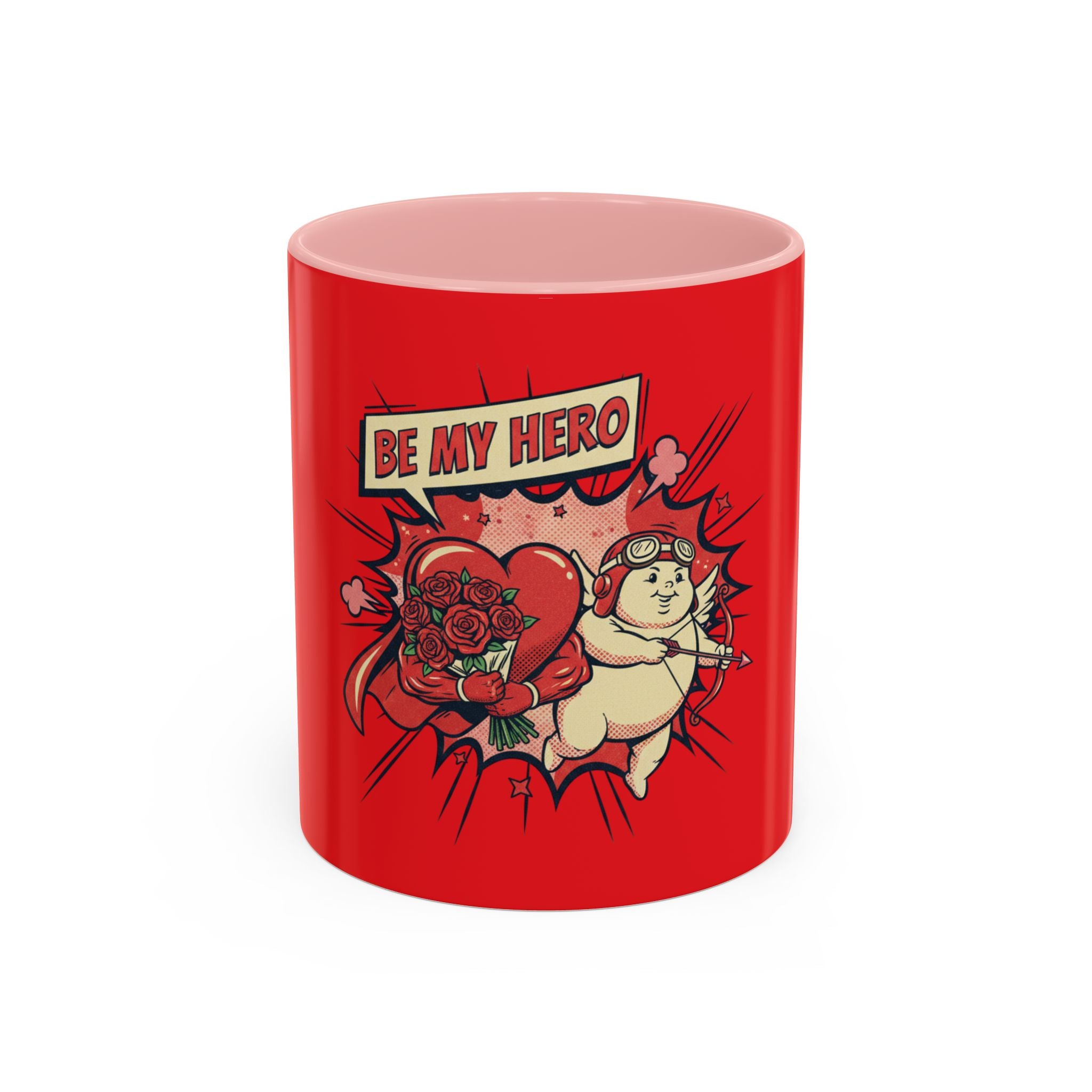 Be My Hero Coffee Mug — Cute Cupid Valentine Accent Mug (11/15oz)