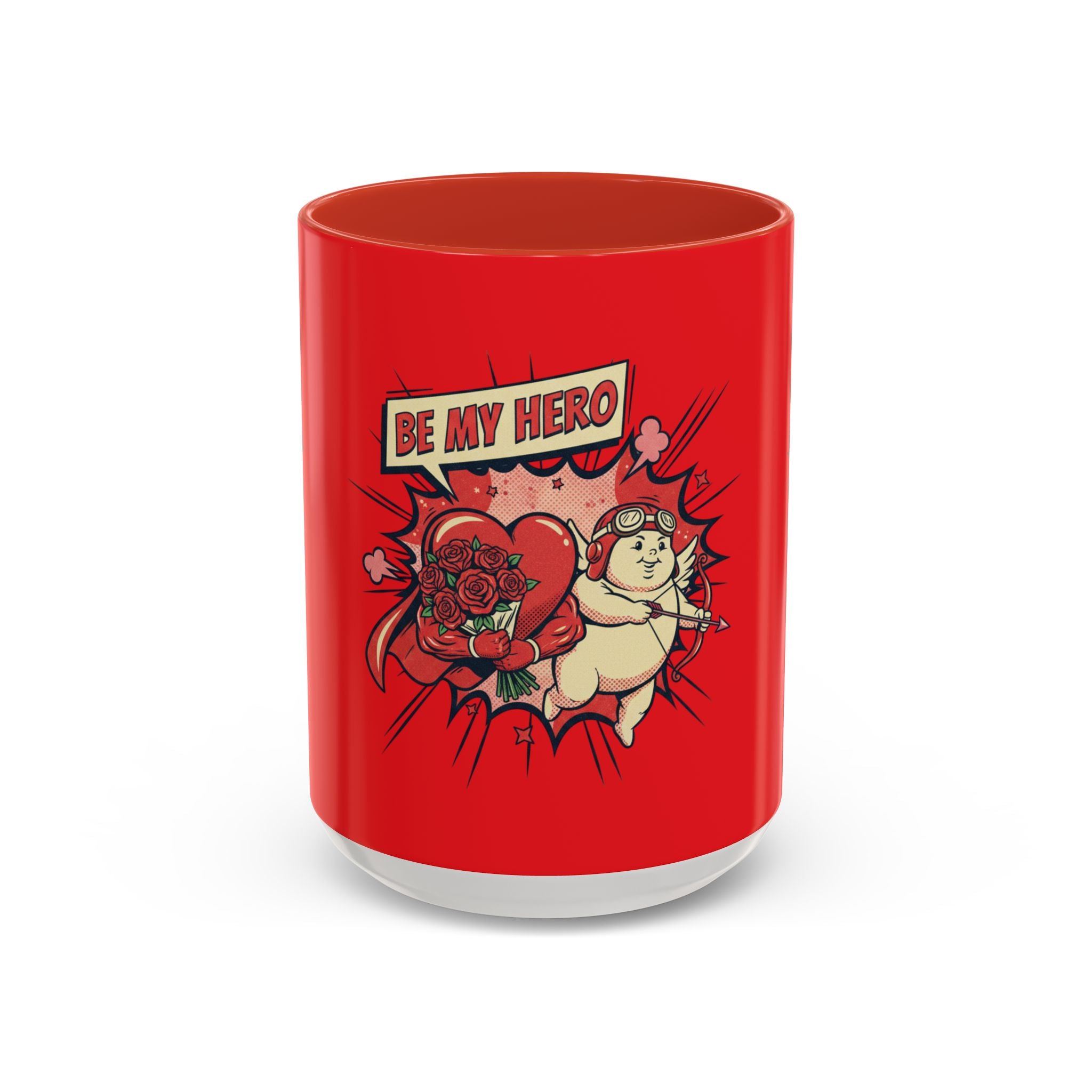Be My Hero Coffee Mug — Cute Cupid Valentine Accent Mug (11/15oz)