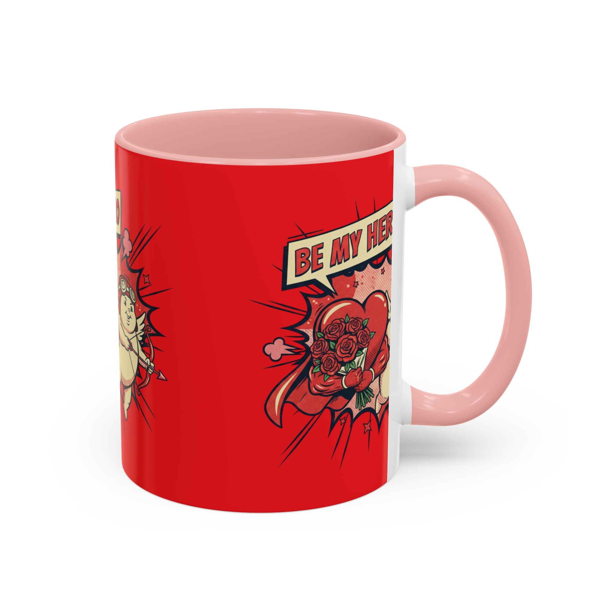 Be My Hero Coffee Mug — Cute Cupid Valentine Accent Mug (11/15oz)