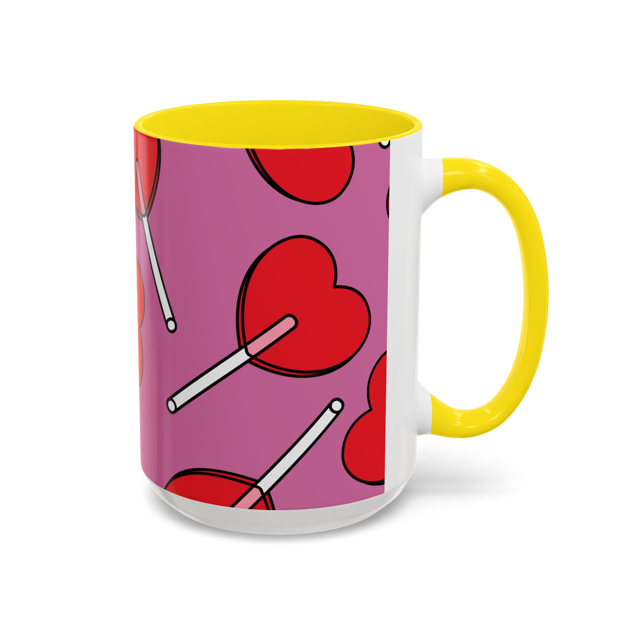 Heart Lollipop Accent Coffee Mug — Cute Valentine Candy Pattern (11/15oz)