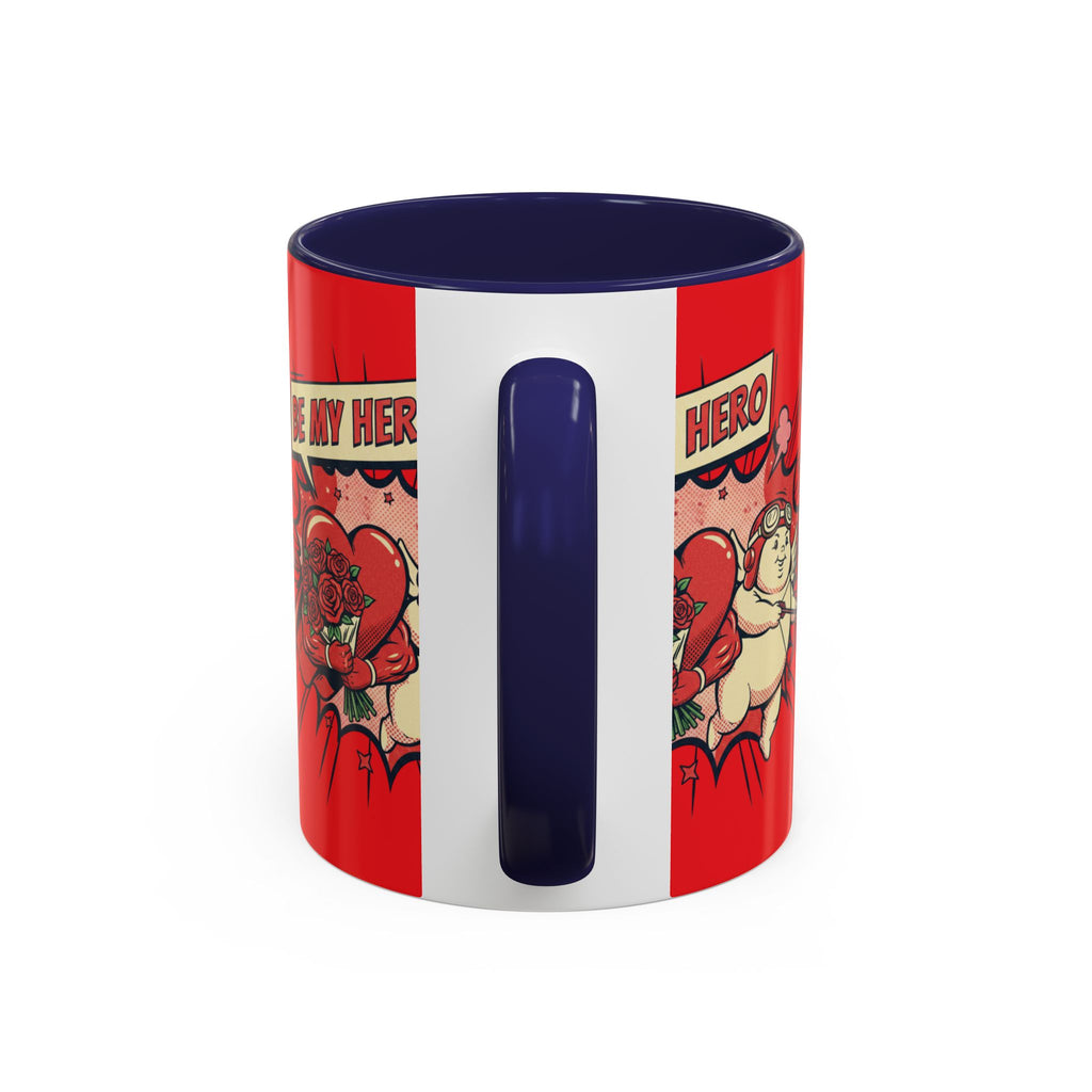 Be My Hero Coffee Mug — Cute Cupid Valentine Accent Mug (11/15oz)