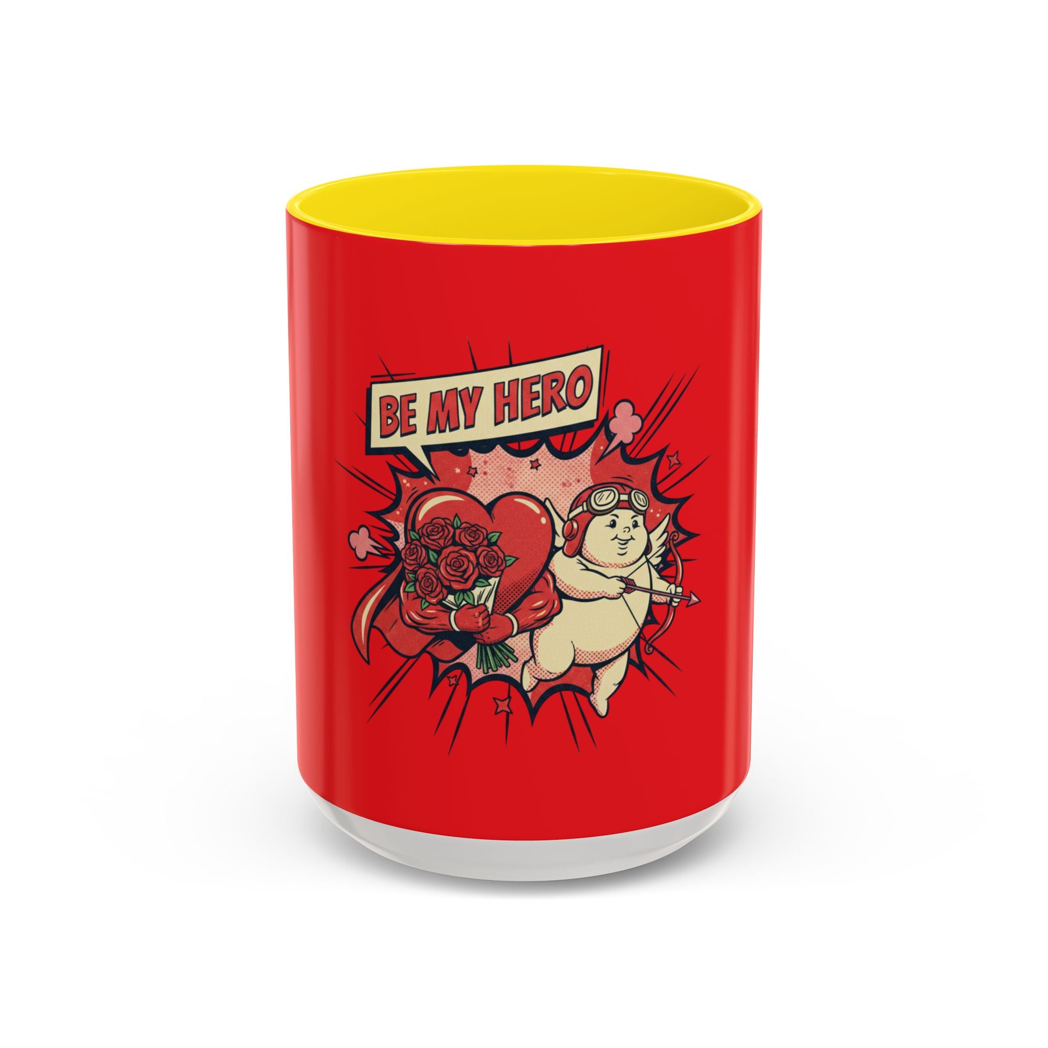 Be My Hero Coffee Mug — Cute Cupid Valentine Accent Mug (11/15oz)