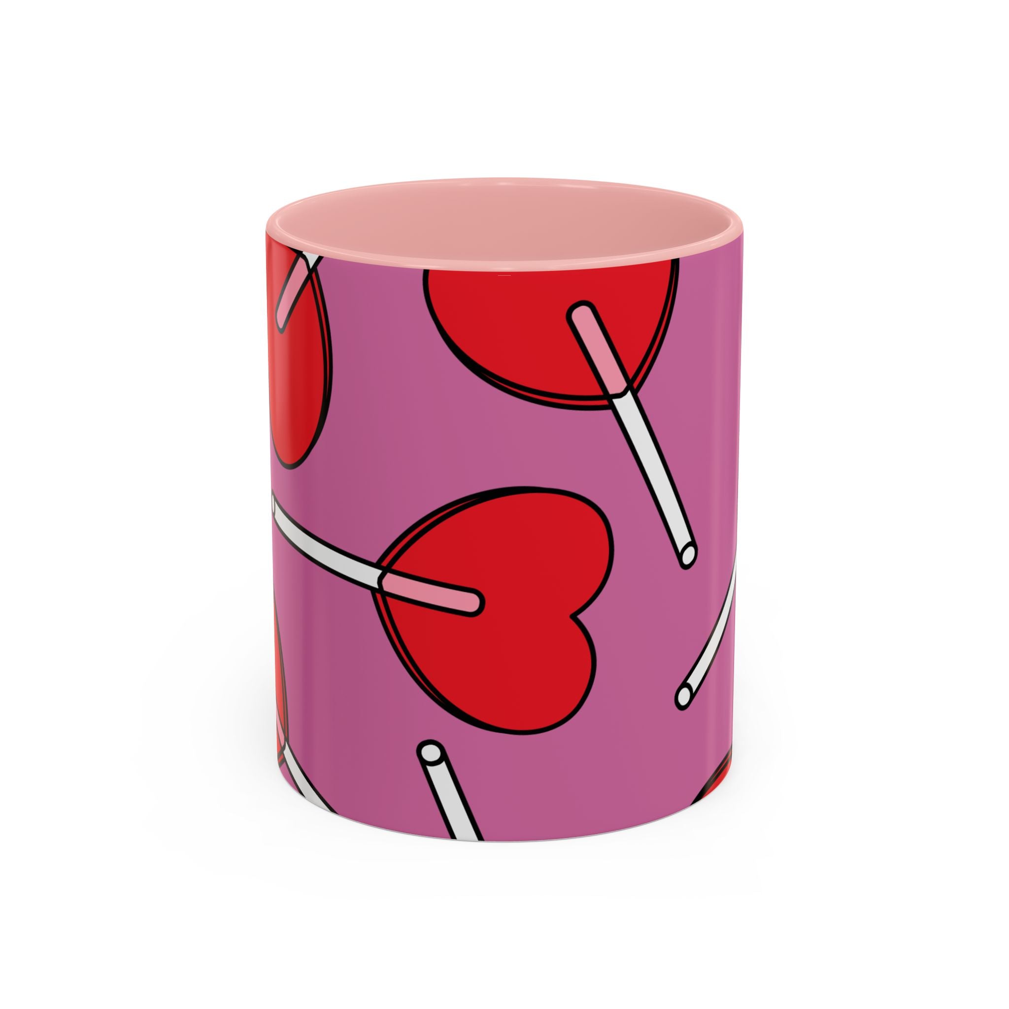Heart Lollipop Accent Coffee Mug — Cute Valentine Candy Pattern (11/15oz)