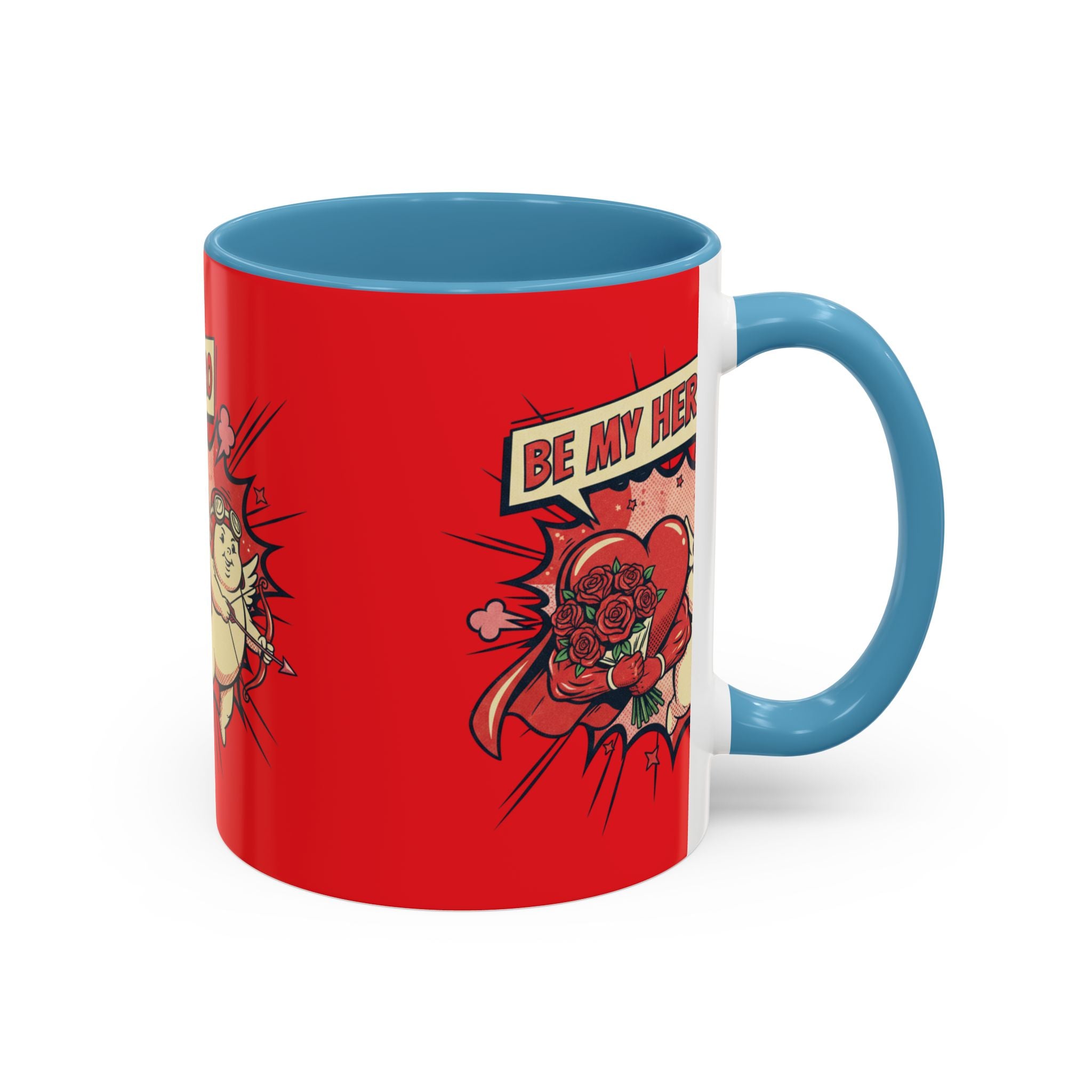 Be My Hero Coffee Mug — Cute Cupid Valentine Accent Mug (11/15oz)