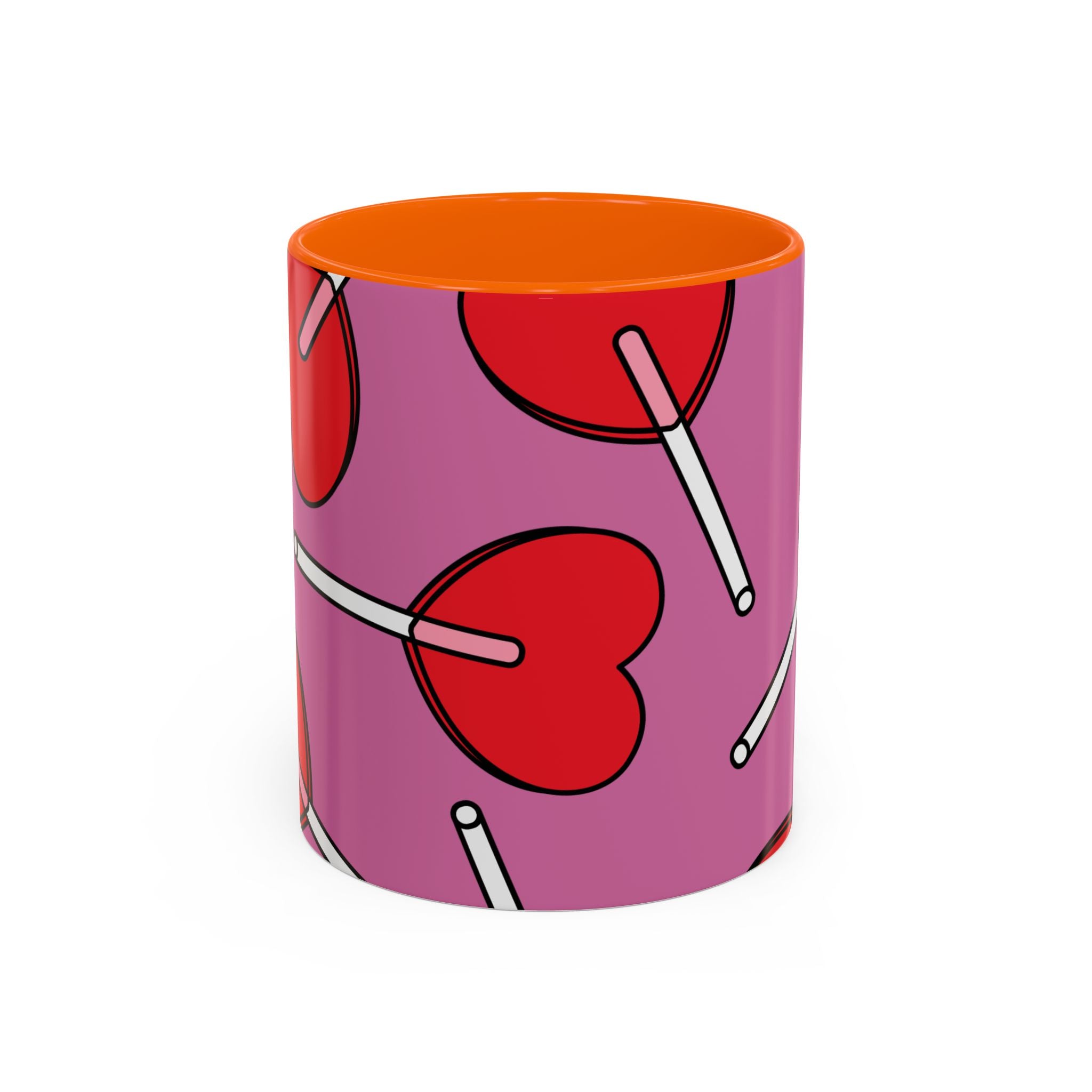 Heart Lollipop Accent Coffee Mug — Cute Valentine Candy Pattern (11/15oz)