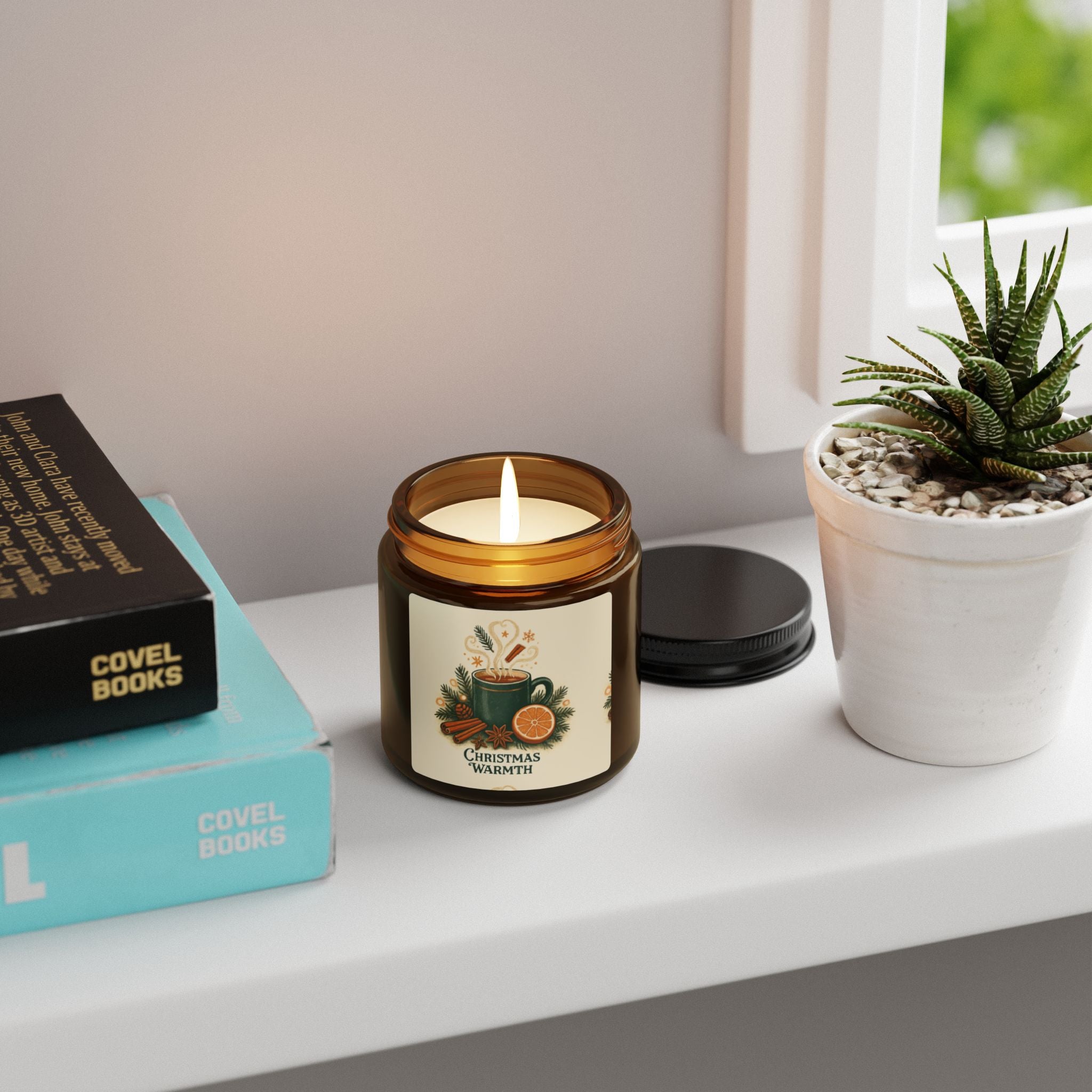Cozy Christmas Scented Soy Candle - Amber Jar, Holiday Gift, Home Decor, Relaxation, Aromatherapy, Seasonal Décor