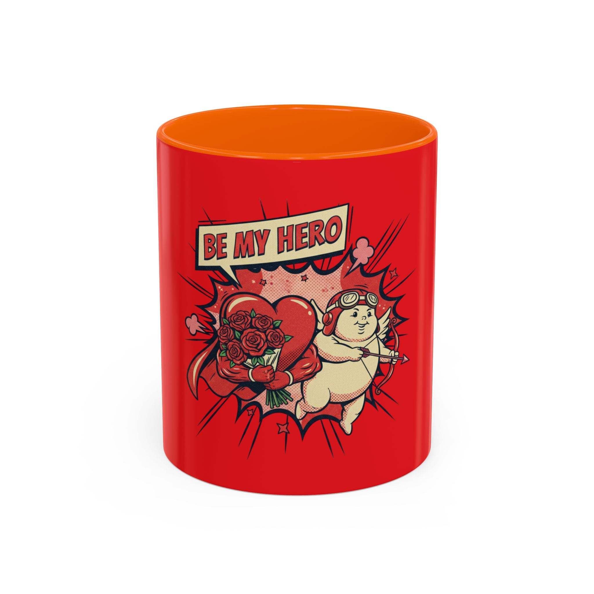 Be My Hero Coffee Mug — Cute Cupid Valentine Accent Mug (11/15oz)