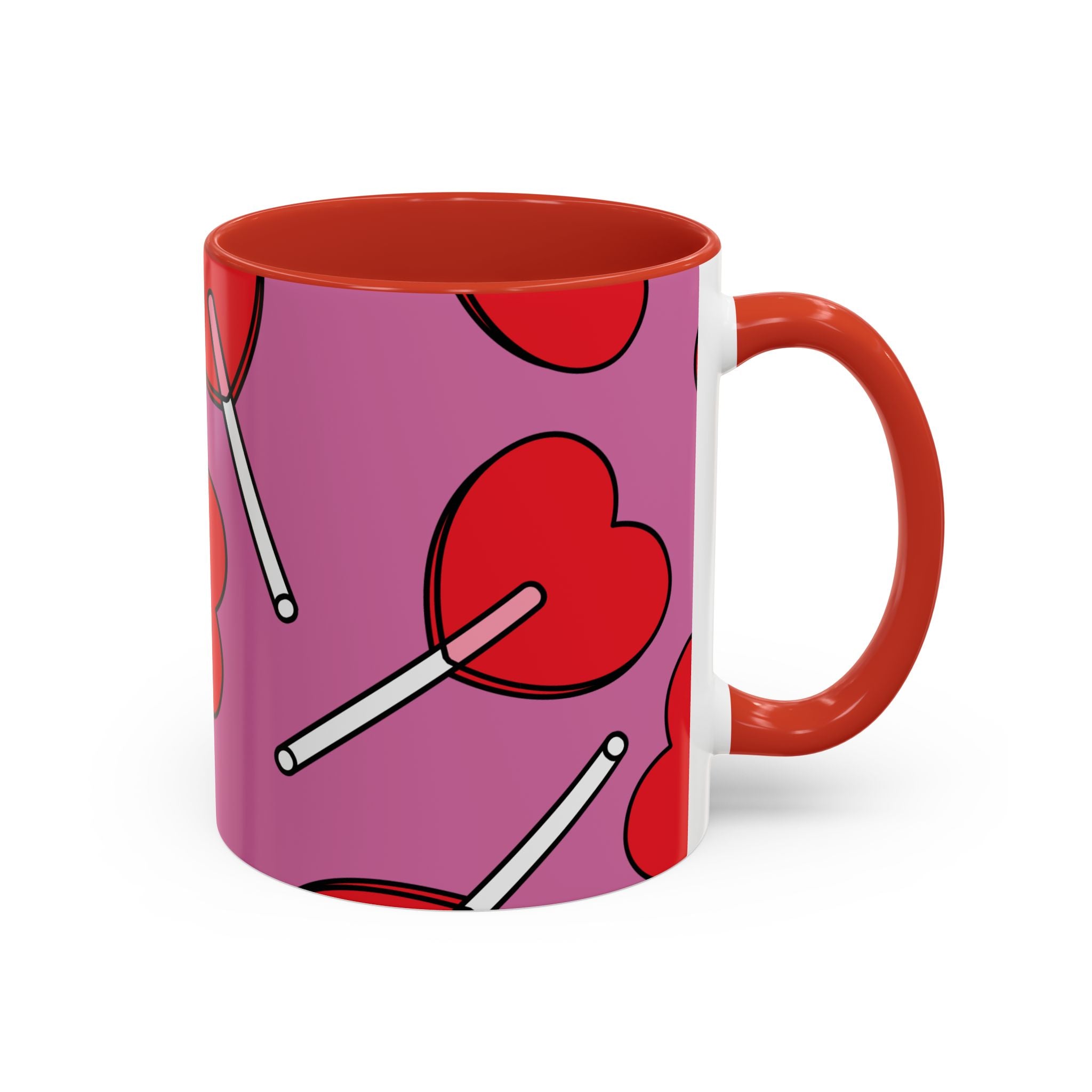 Heart Lollipop Accent Coffee Mug — Cute Valentine Candy Pattern (11/15oz)
