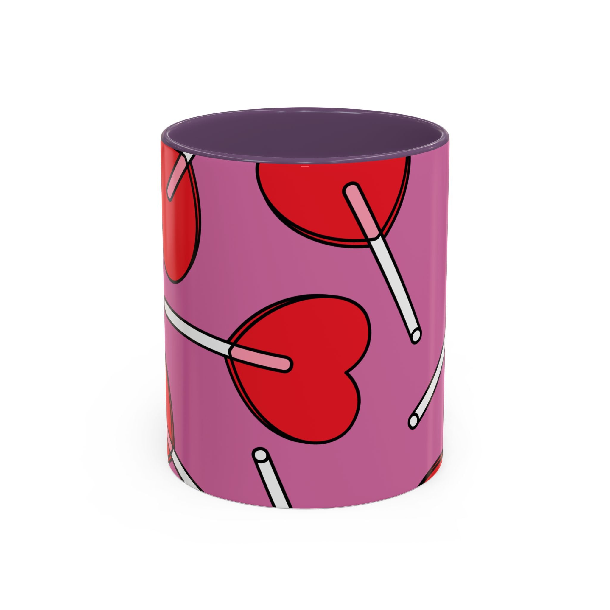 Heart Lollipop Accent Coffee Mug — Cute Valentine Candy Pattern (11/15oz)