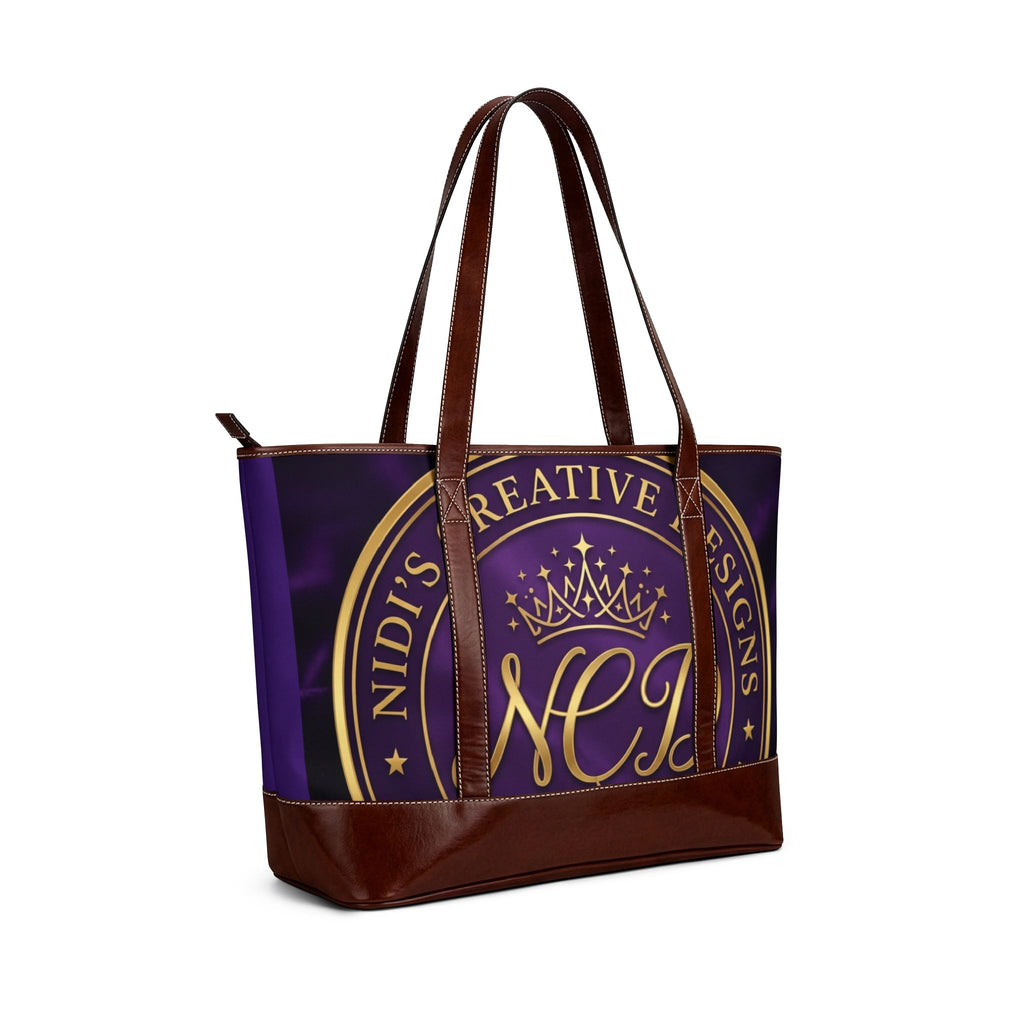 Personalized Purple & Gold Logo Tote Handbag – Custom Monogram Crown Design