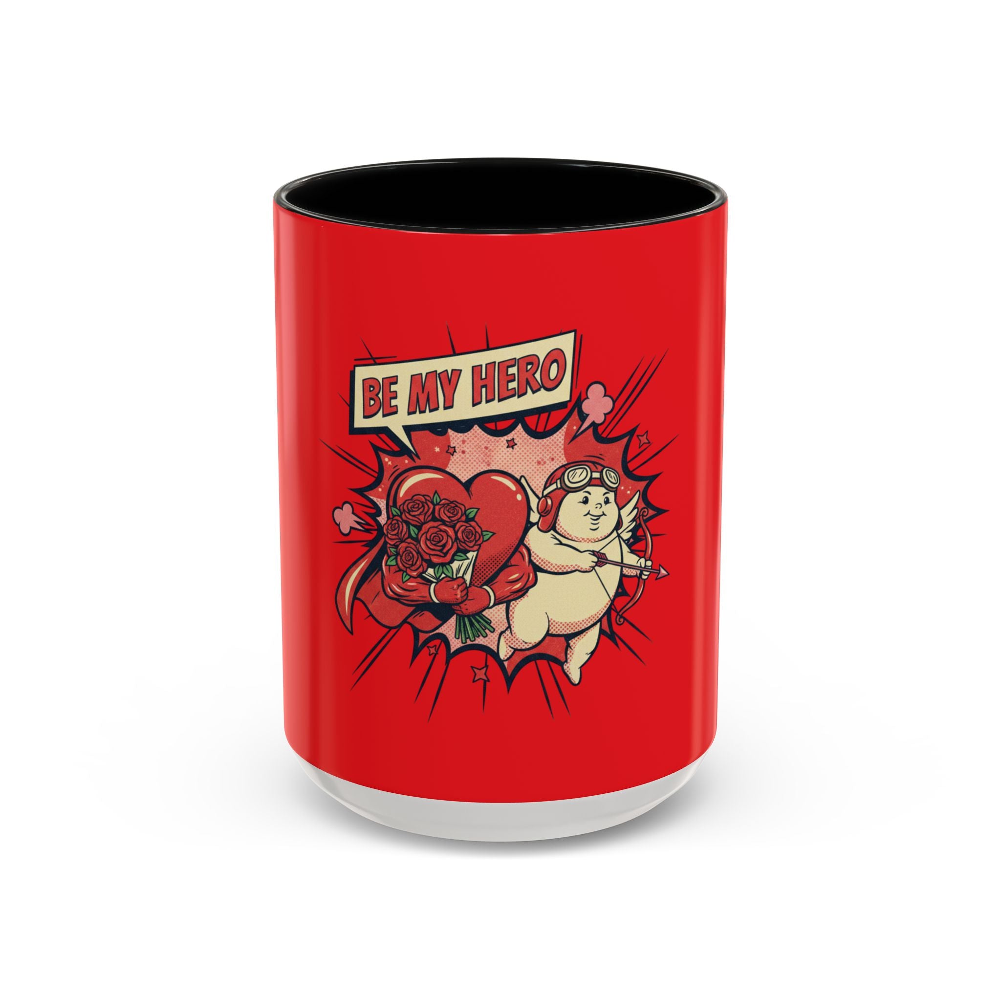 Be My Hero Coffee Mug — Cute Cupid Valentine Accent Mug (11/15oz)