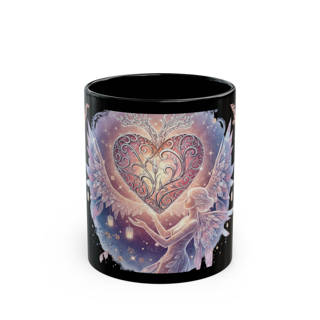 Heart Fairy Art Mug — "Always By Your Side" Romantic Black Coffee Cup
